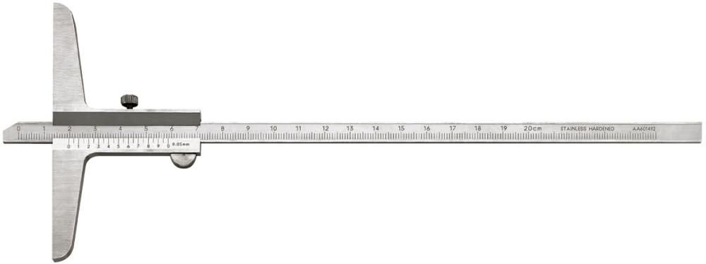 Штангенциркули для измерения глубины, FORTIS 4317784717427 (диапазон измерения - 200 мм / длина моста - 100 мм / нижний нониус - 0,02 мм / поперечное сечение - 8 x 3 мм)