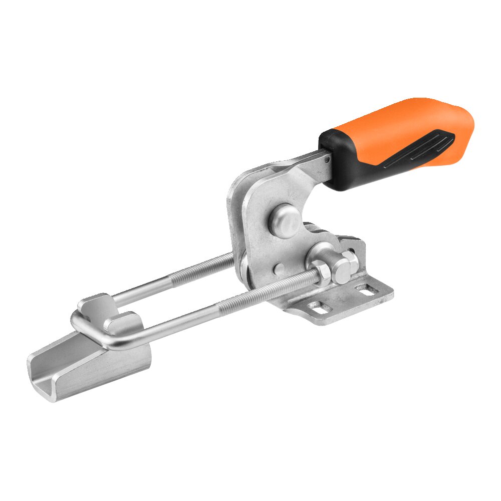 Горизонтальный шарнирный зажим типа крюка с оранжевой ручкой и предохранительной защелкой АМF 557432