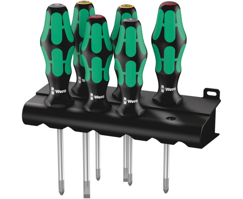 картинка Набор отверток, 6 предметов SL PH PZ Wera Kraftform Plus Lasertip 335/350/355/6 WE-105622 + подставка от магазина "Элит-инструмент"