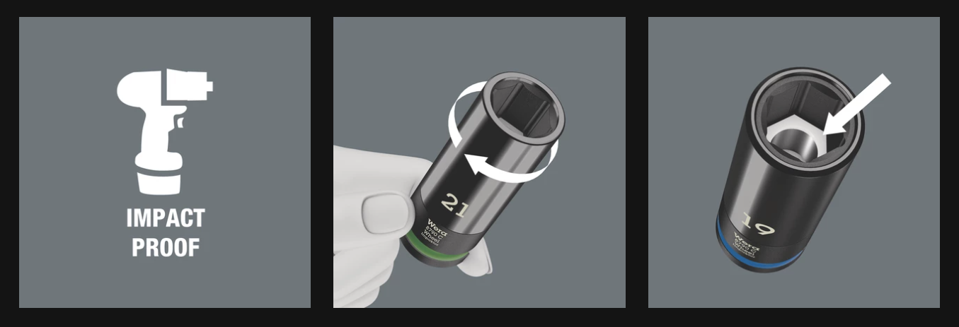 картинка Набор WERA 05075790001: динамометрический ключ C 3 Lock серии Click-Torque, регулируемый, реверсная трещотка, функция отключения затяжки (Torque Lock), 40-200 Нм, 1/2" + головки, для замены автомобильных колес, 6 предметов от магазина "Элит-инструмент"