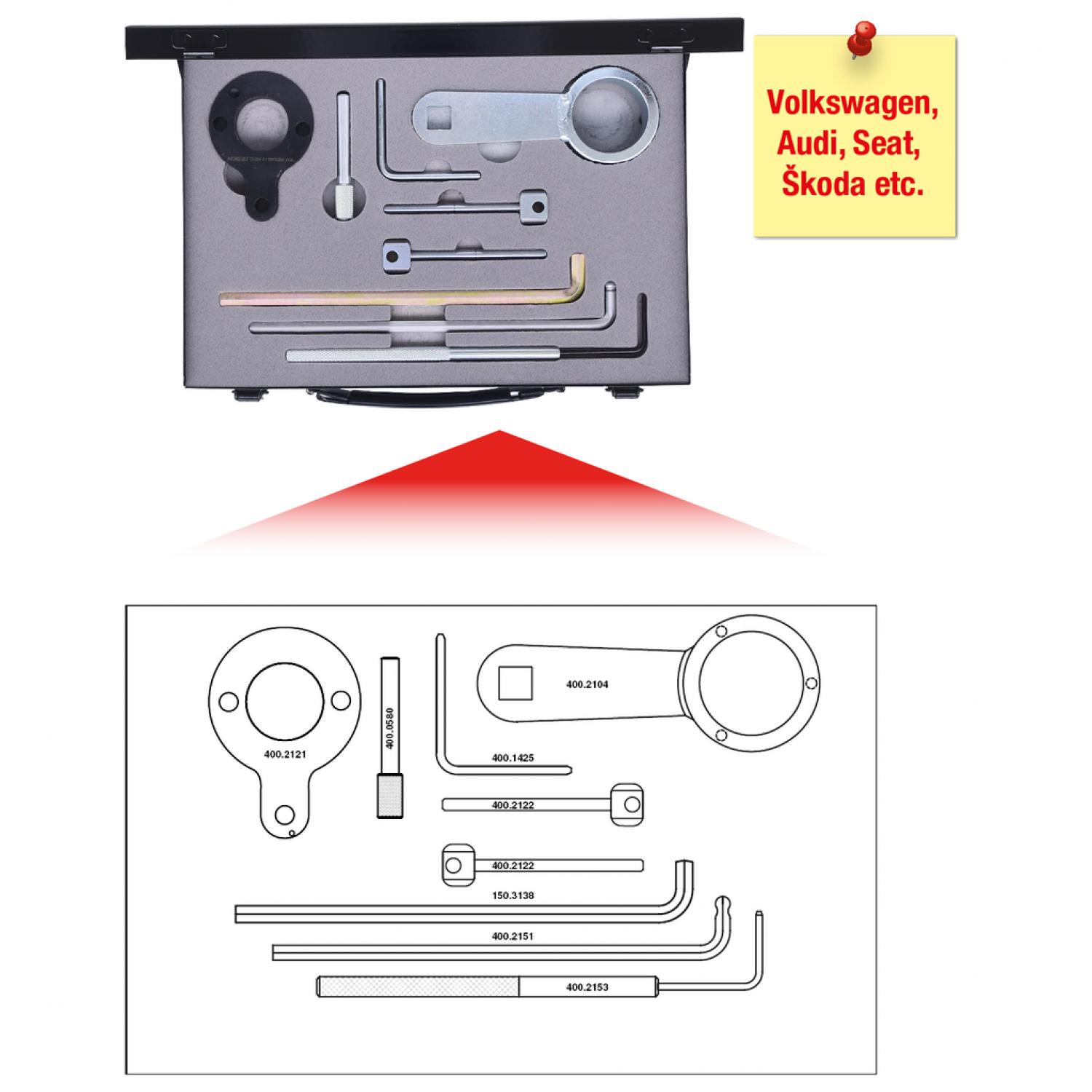 картинка Набор инструментов для монтажа двигателя VAG, 9 шт, Audi, Seat, Škoda, Volkswagen от магазина "Элит-инструмент"
