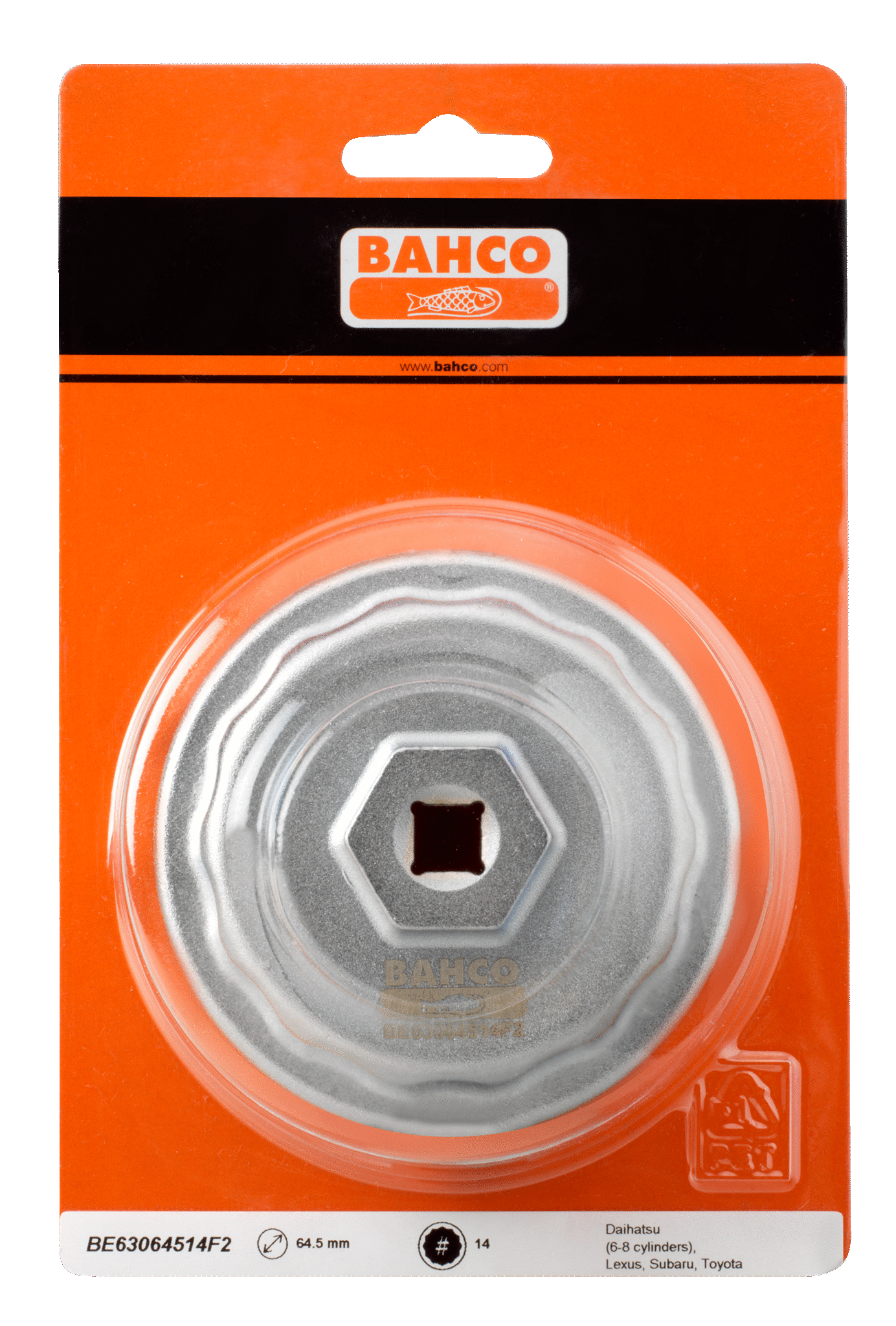картинка Ключ для масляного фильтра для 4,6,8-цилиндровых двигателй Toyota, Lexus, Subaru, Daihatsu (2,5л - 5,7л) BAHCO BE63064514F2 от магазина "Элит-инструмент"