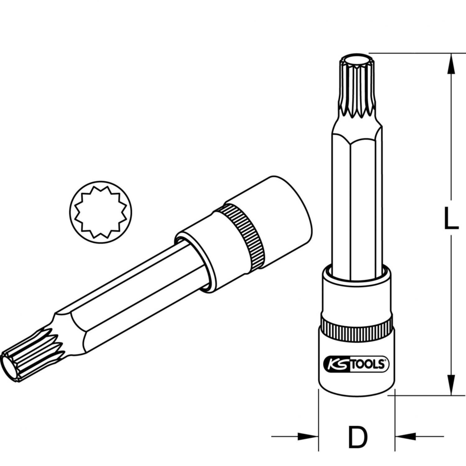 картинка Торцовая головка XZN 1/2'' с битом, M9, длина 140 мм от магазина "Элит-инструмент"