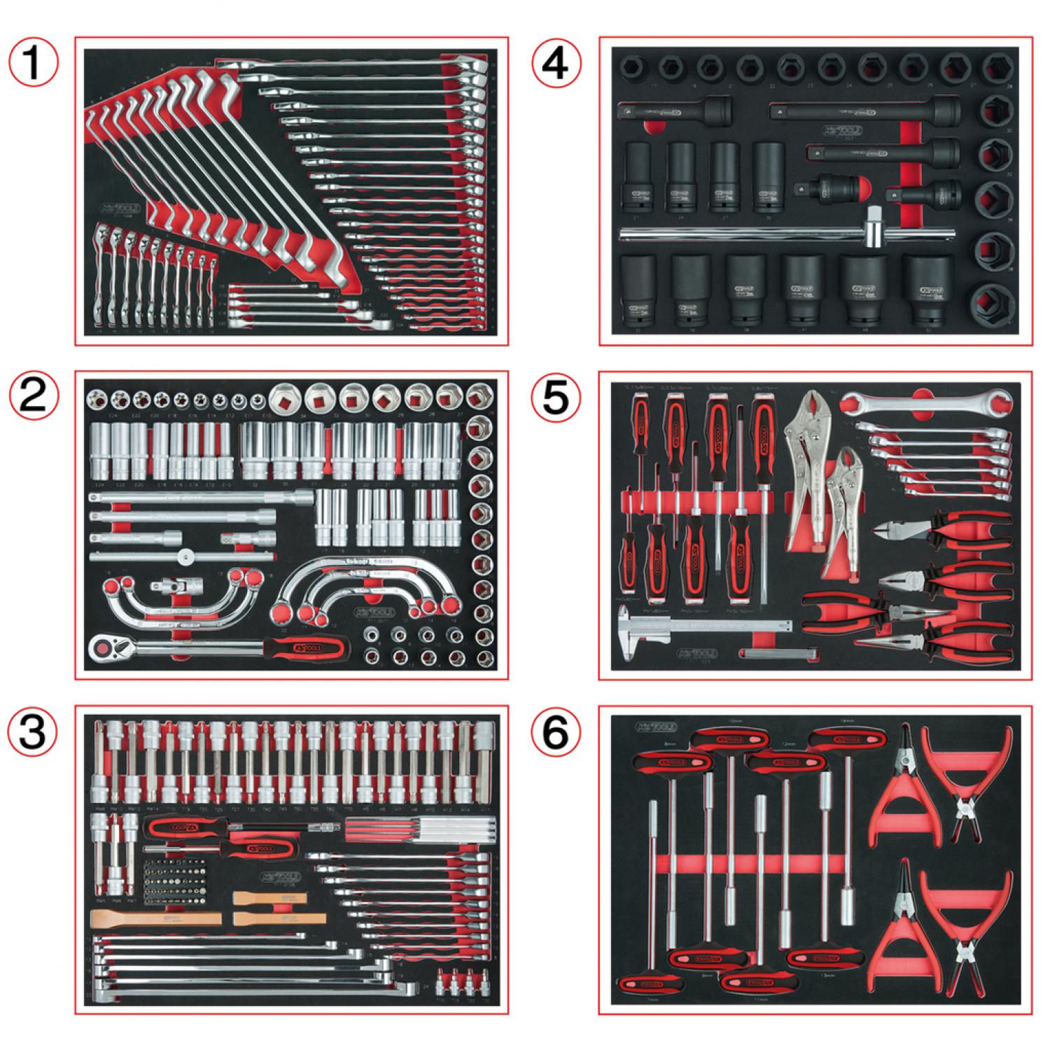 комплект универсальных вкладышей для 6 ящиков с 291 инструментами премиум-класса
