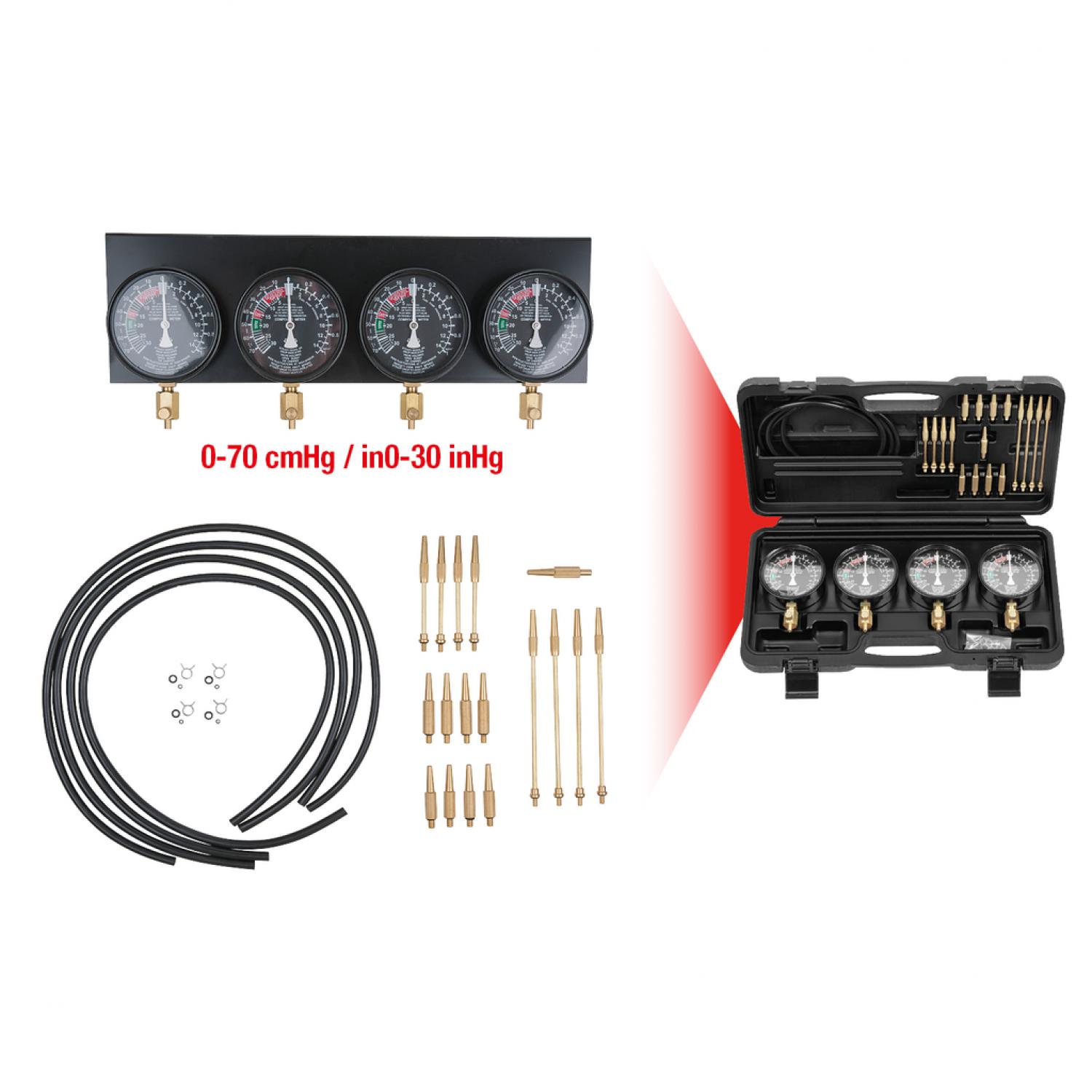 Устройство для проверки синхронного карбюратора с 4 синхронными часами, из 28 частей