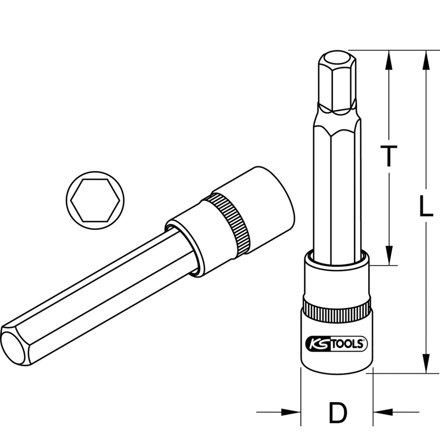 картинка Торцовая головка с битом 1/2" с внутренним шестигранником, длинная, 6 мм подвеска от магазина "Элит-инструмент"