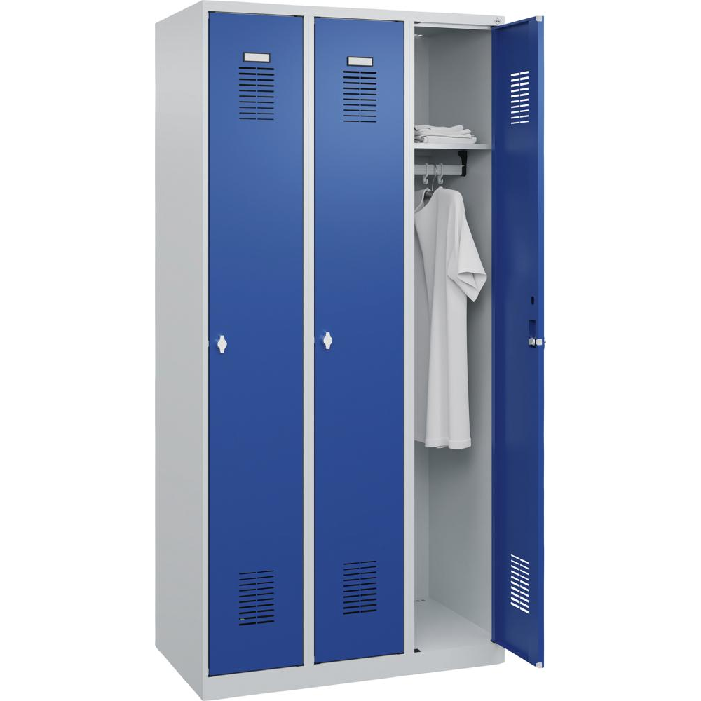 картинка Гардероб BASIC Ш900xГ500xВ1850 мм RAL 7035/5010, 3 отделения 3037 2522 Fplus от магазина "Элит-инструмент"