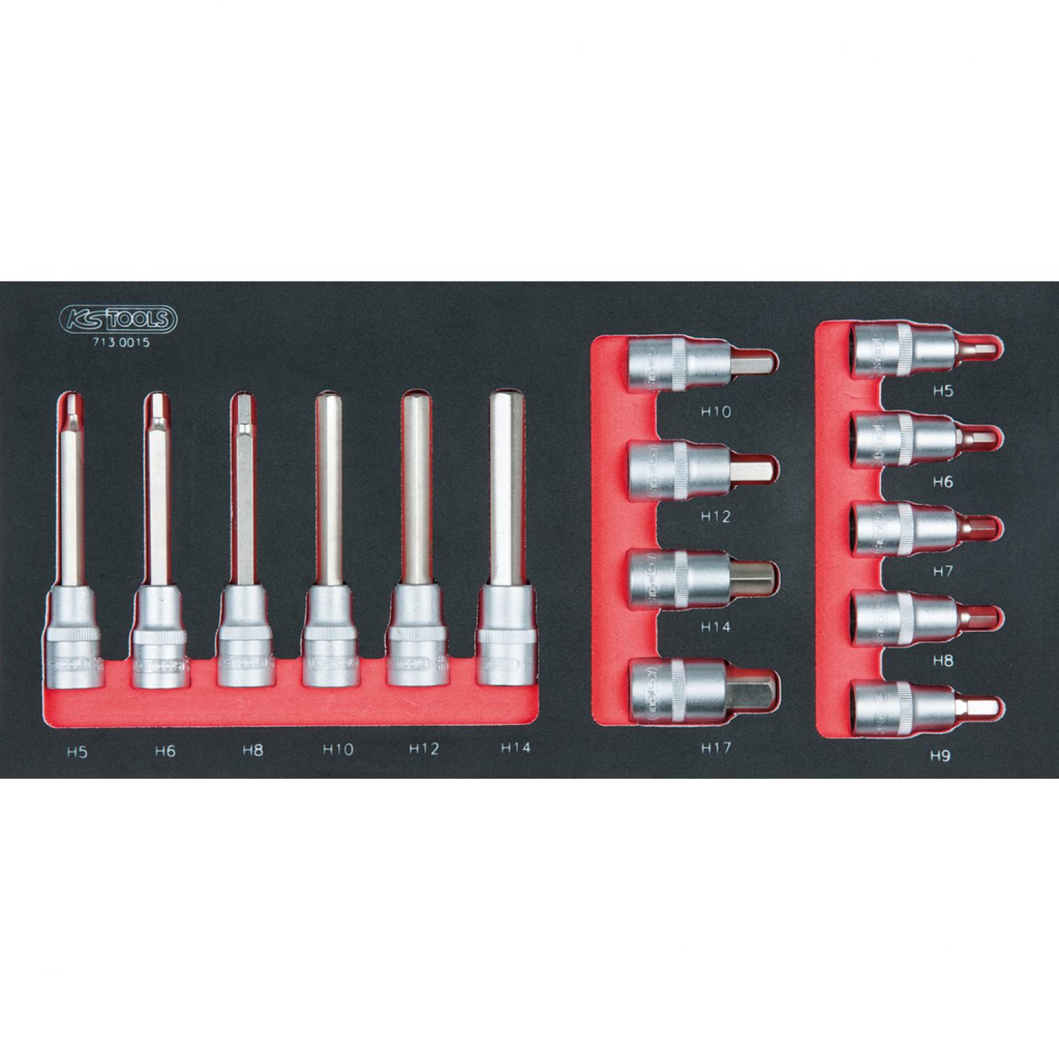 Комплект торцовых головок с битами SCS 1/2", 15 шт, во вкладке на 1/3 инструментального ящика