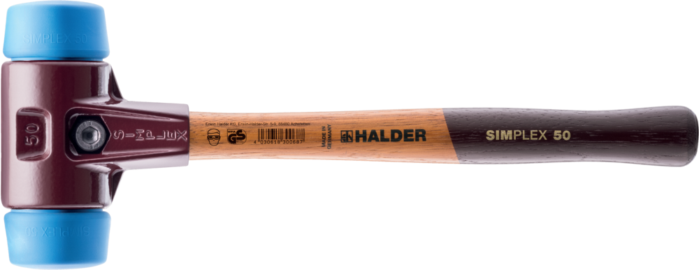 картинка HALDER 3001.040 Молоток Halder Simplex с мягкими синими резиновыми вставками и чугунным корпусом, 610гр. от магазина "Элит-инструмент"