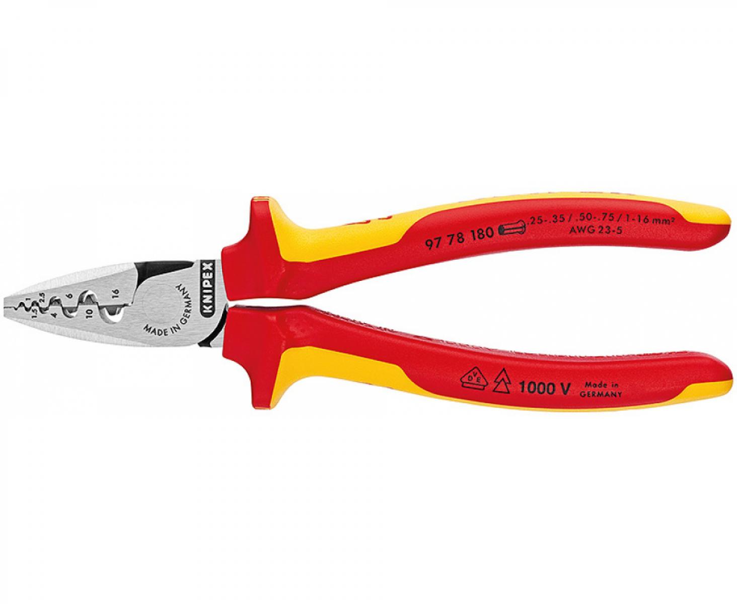 картинка Инструмент для обжима контактных гильз VDE Knipex KN-9778180 от магазина "Элит-инструмент"