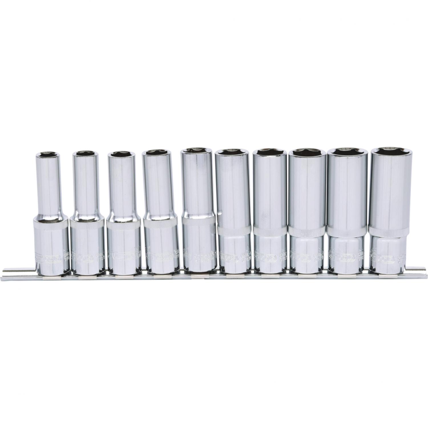 Комплект шестигранных торцовых головок CHROMEplus 1/2'', длинных, 10 шт, 10-19 мм