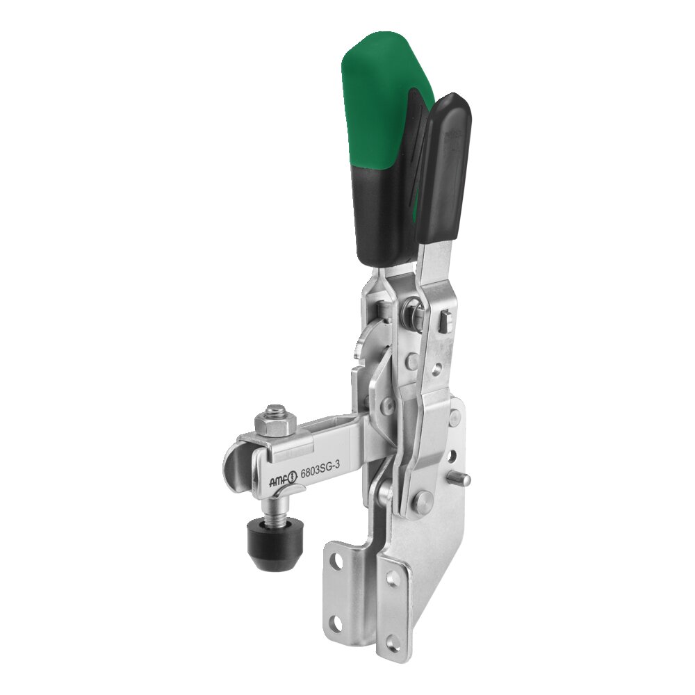 Вертикальный шарнирный зажим с зеленой ручкой и предохранительной защелкой АМF 557575