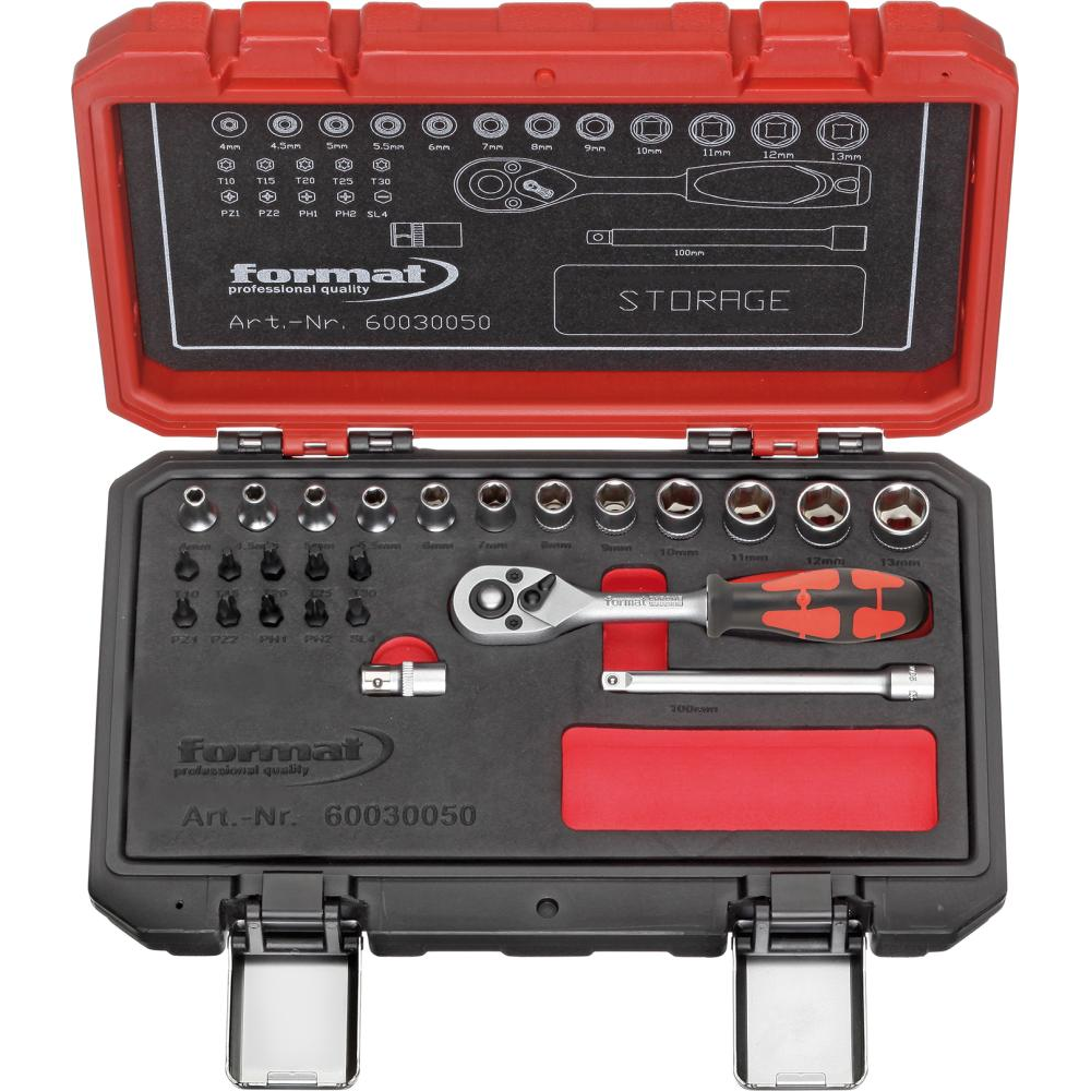 Набор торцевых ключей 1/4" 25 штук в пластиковой коробке FORMAT 6003 0050 Fplus