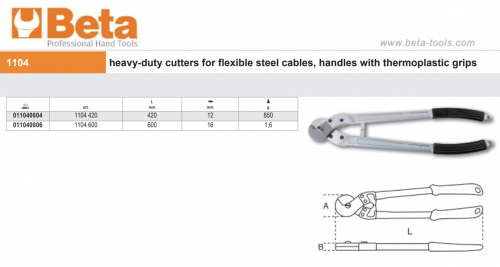 1104 Двуручные ножницы | Ножницы - кабелерез, тросорез, рукоятка из термопластика Beta 011040006