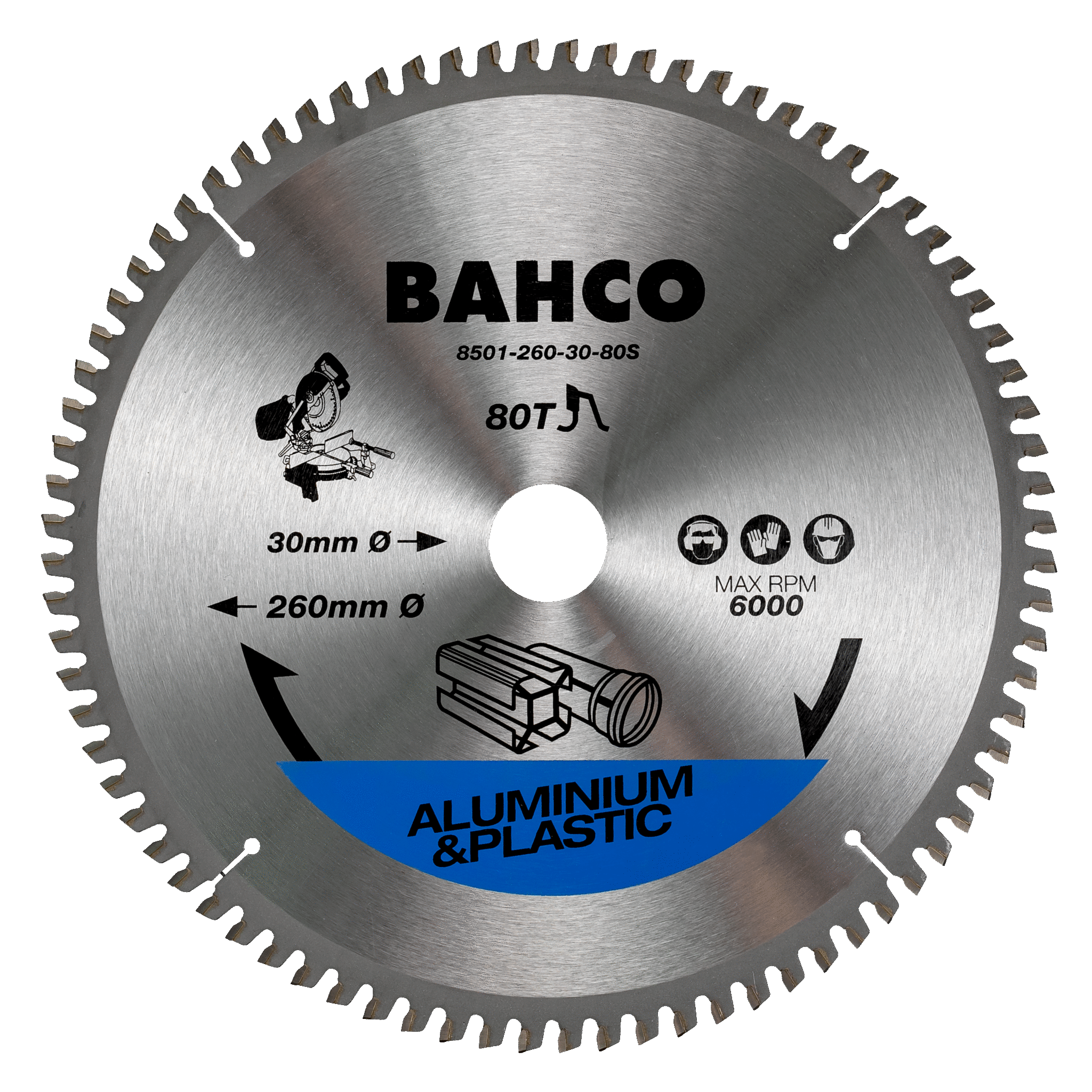 Полотна для торцовочных дисковых пил по алюминию и пластмассе BAHCO 8501-260-30-80S