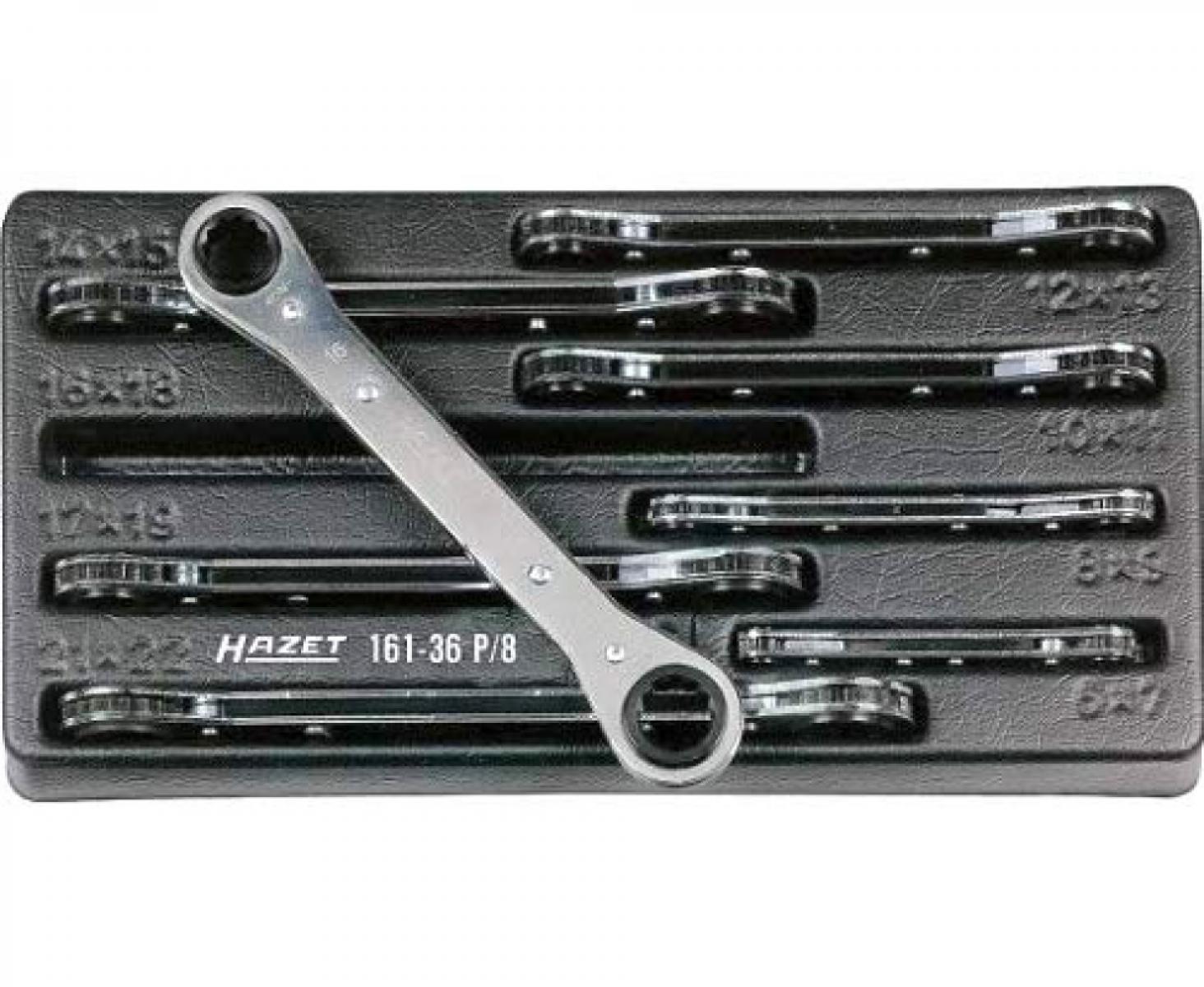 Набор двусторонних накидных ключей с трещоткой Hazet 161-36P/8 8 штук