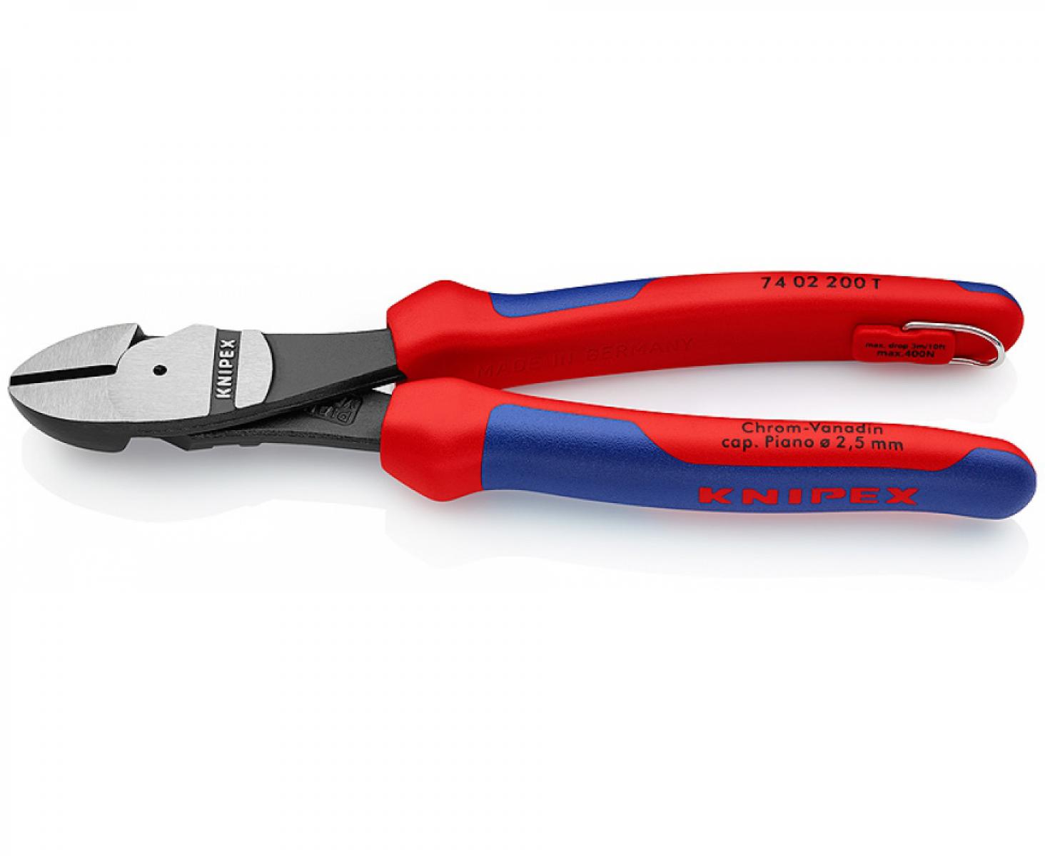 картинка Кусачки боковые особой мощности со страховочным креплением Knipex KN-7402200T от магазина "Элит-инструмент"