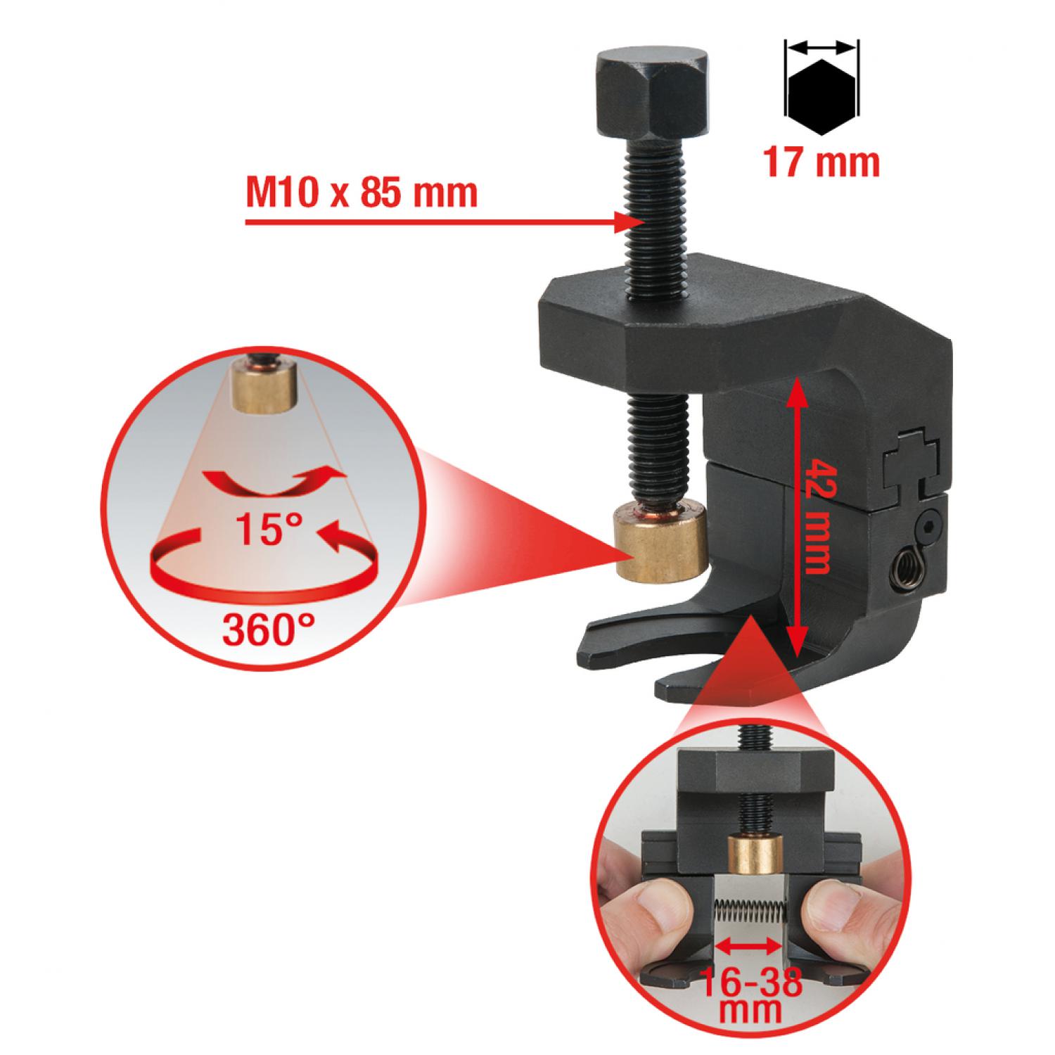 Универсальный съемник рычага стеклоочистителя с регулируемым съемным захватом, 16-38 мм