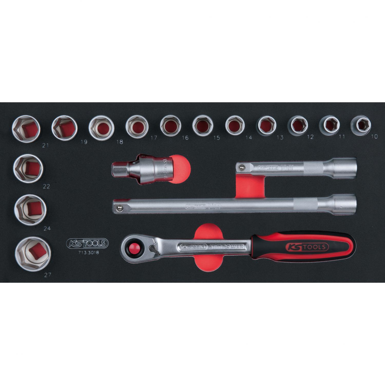 Комплект торцовых ключей SCS 1/2", 18 шт, во вкладке на 1/3 инструментального ящика