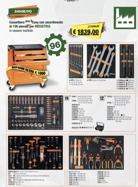 картинка Тележка инструментальная 6 ящиков + 196 предметов EURO BETA EASY  2400E/VO 024002017 от магазина "Элит-инструмент"