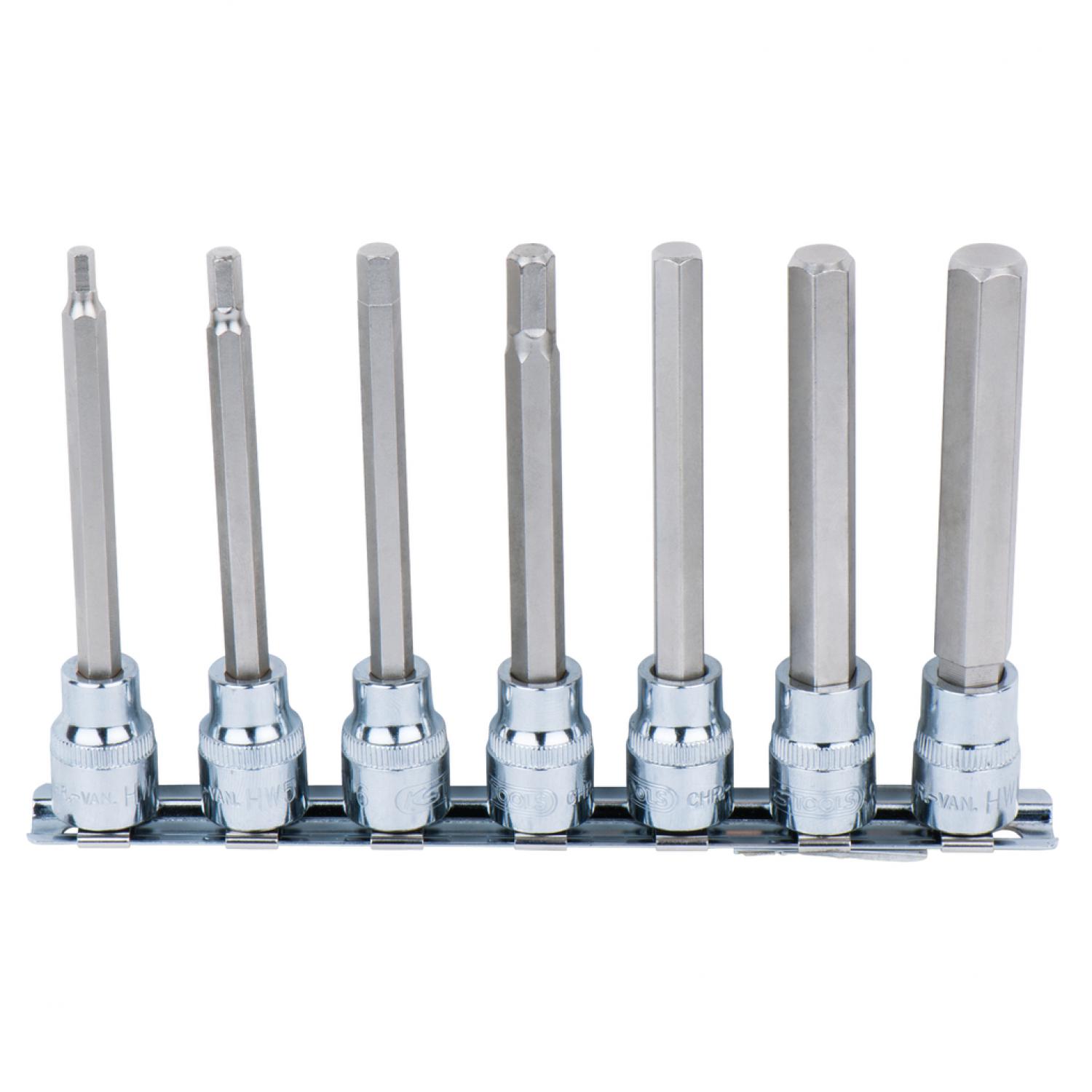Комплект торцовых головок с битами CHROMEplus 3/8" с внутренним шестигранником, 7 шт, 4-12 мм, длинных