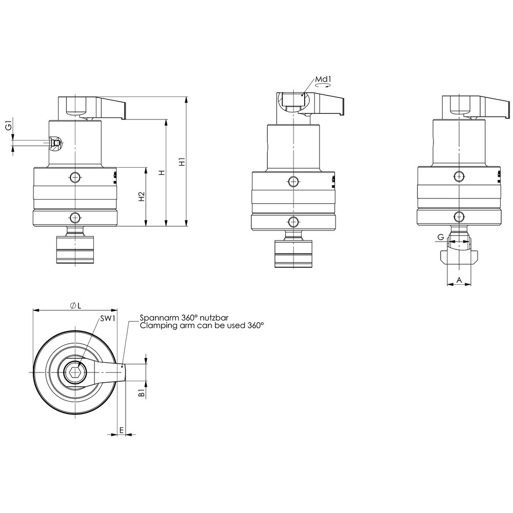 картинка Поворотный зажим, механический, модульный АМF 572516 от магазина "Элит-инструмент"