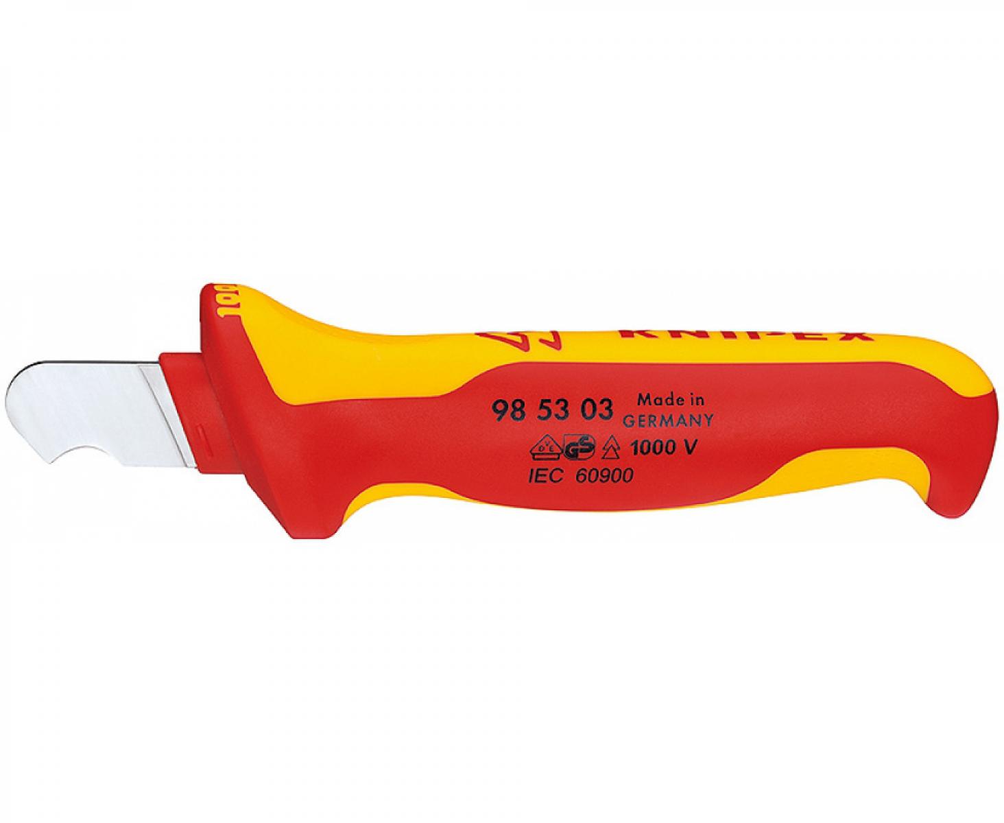 картинка Нож для удаления оболочки круглого кабеля VDE, изолированный Knipex KN-985303 от магазина "Элит-инструмент"
