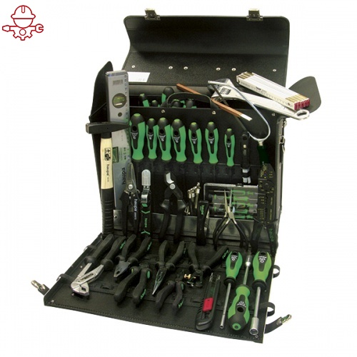 Набор инструментов, Чемодан для электромонтера из черной воловьей кожи, укомплектован 39 инструментами «Phoenix», HAUPA 220156
