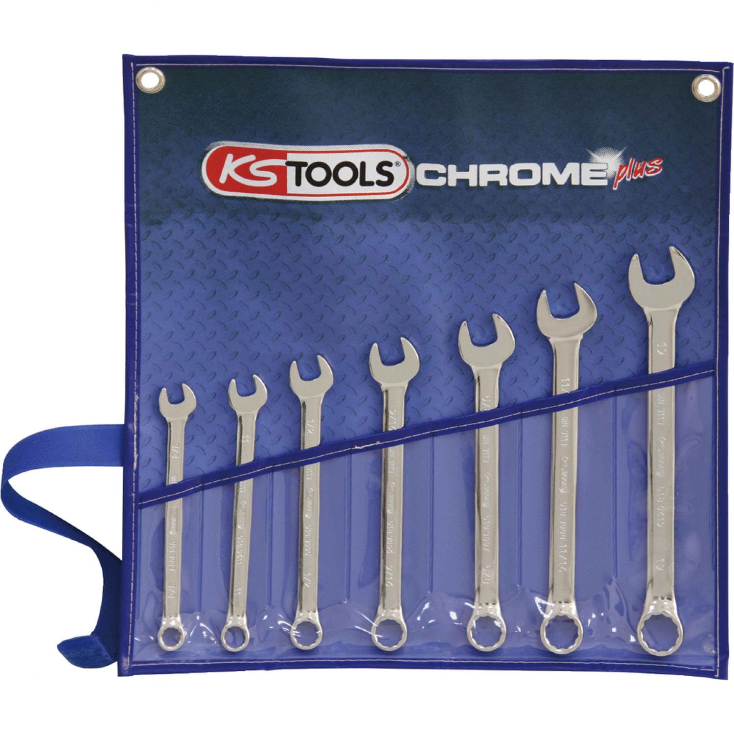 картинка Комплект комбинированных ключей CHROMEplus, изогнутых, 7 шт, дюймовых от магазина "Элит-инструмент"