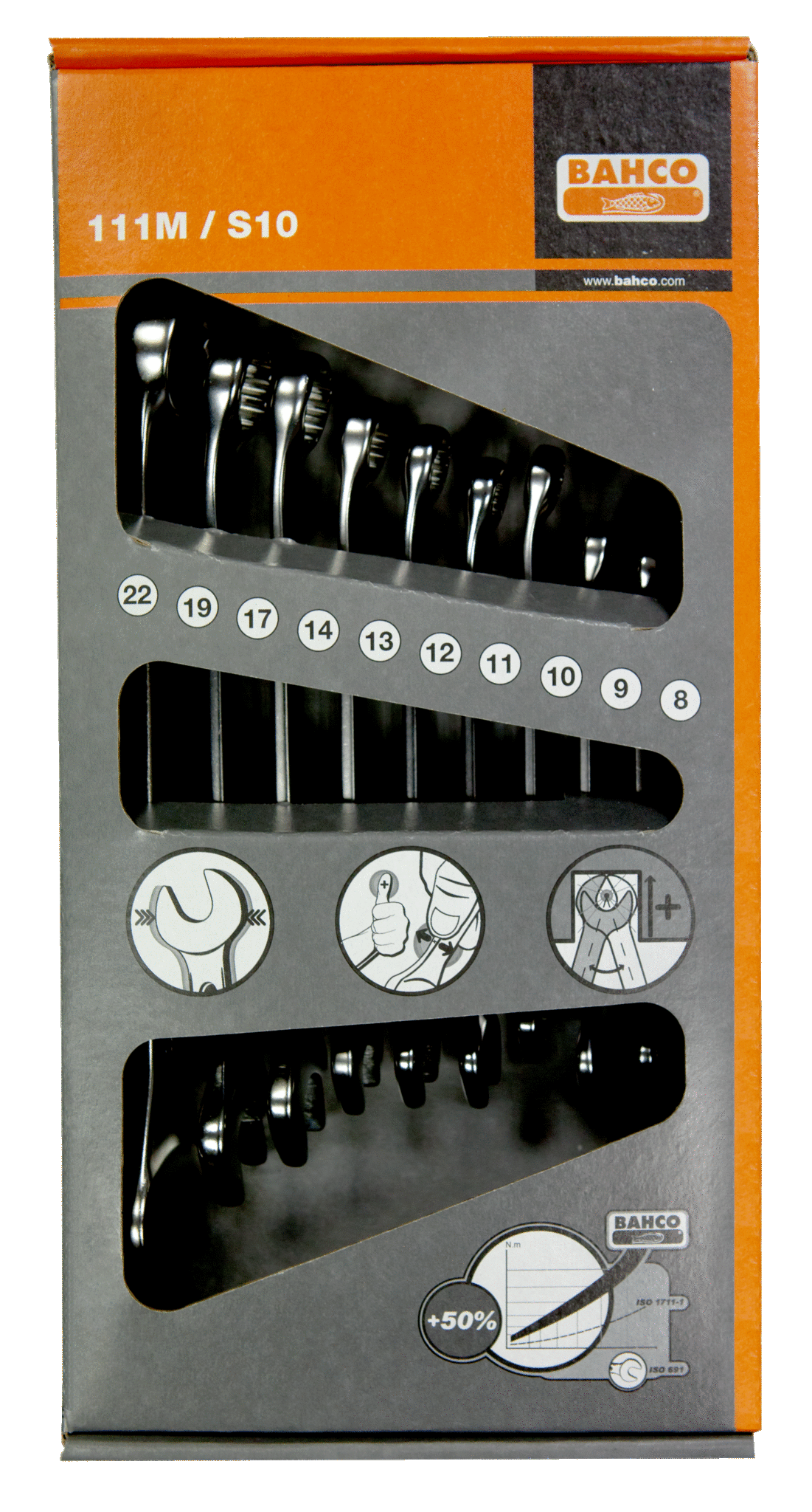 Набор комбинированных ключей, картонная упаковка BAHCO 111M/S10