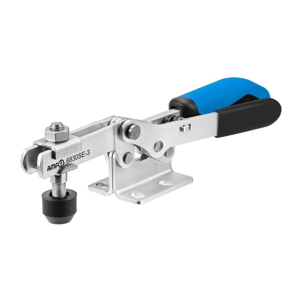 Горизонтальный шарнирный зажим с синей ручкой и предохранительной защелкой АМF 557747