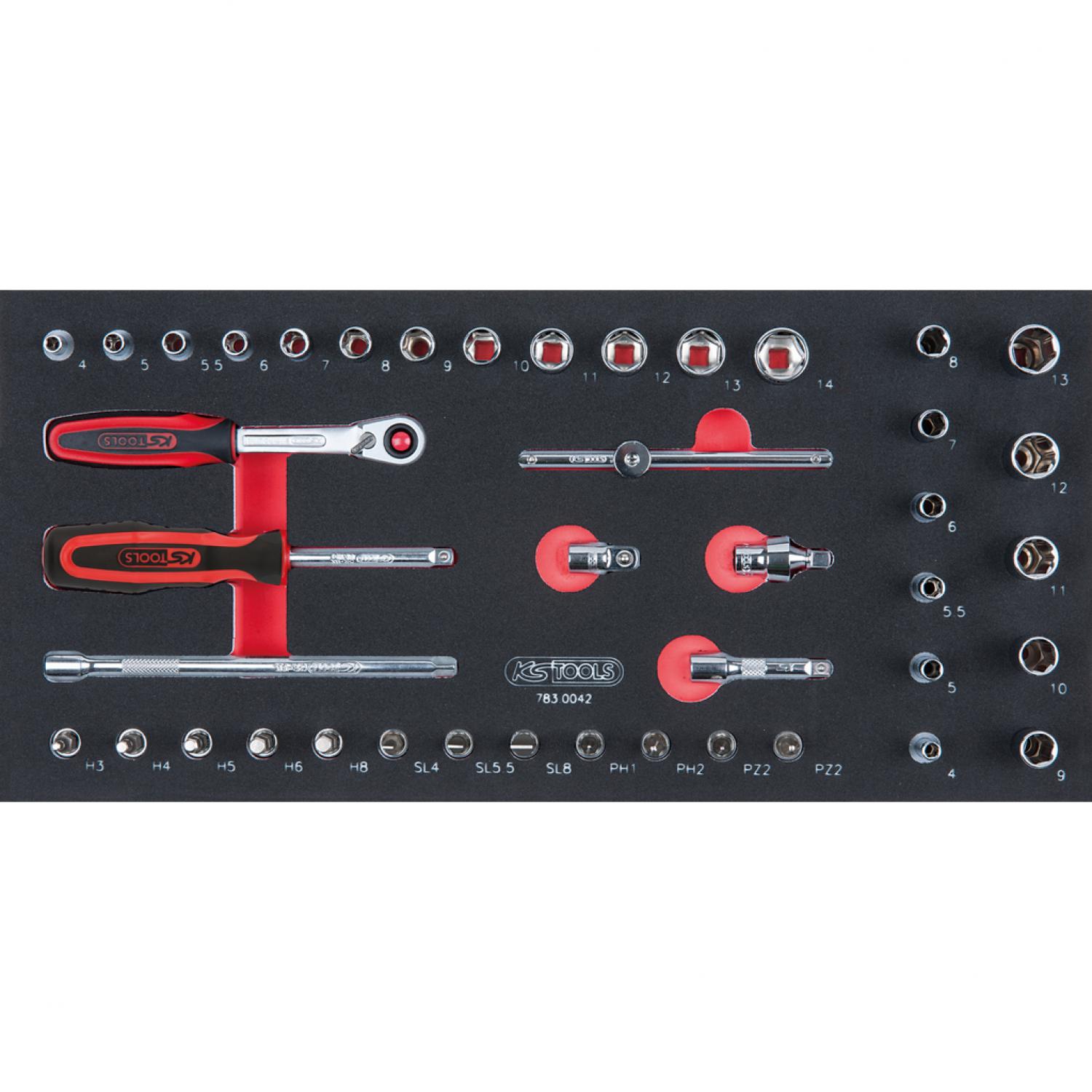 Комплект торцовых ключей SCS CHROMEplus 1/4", 42 шт, во вкладке на 1/3 инструментального ящика