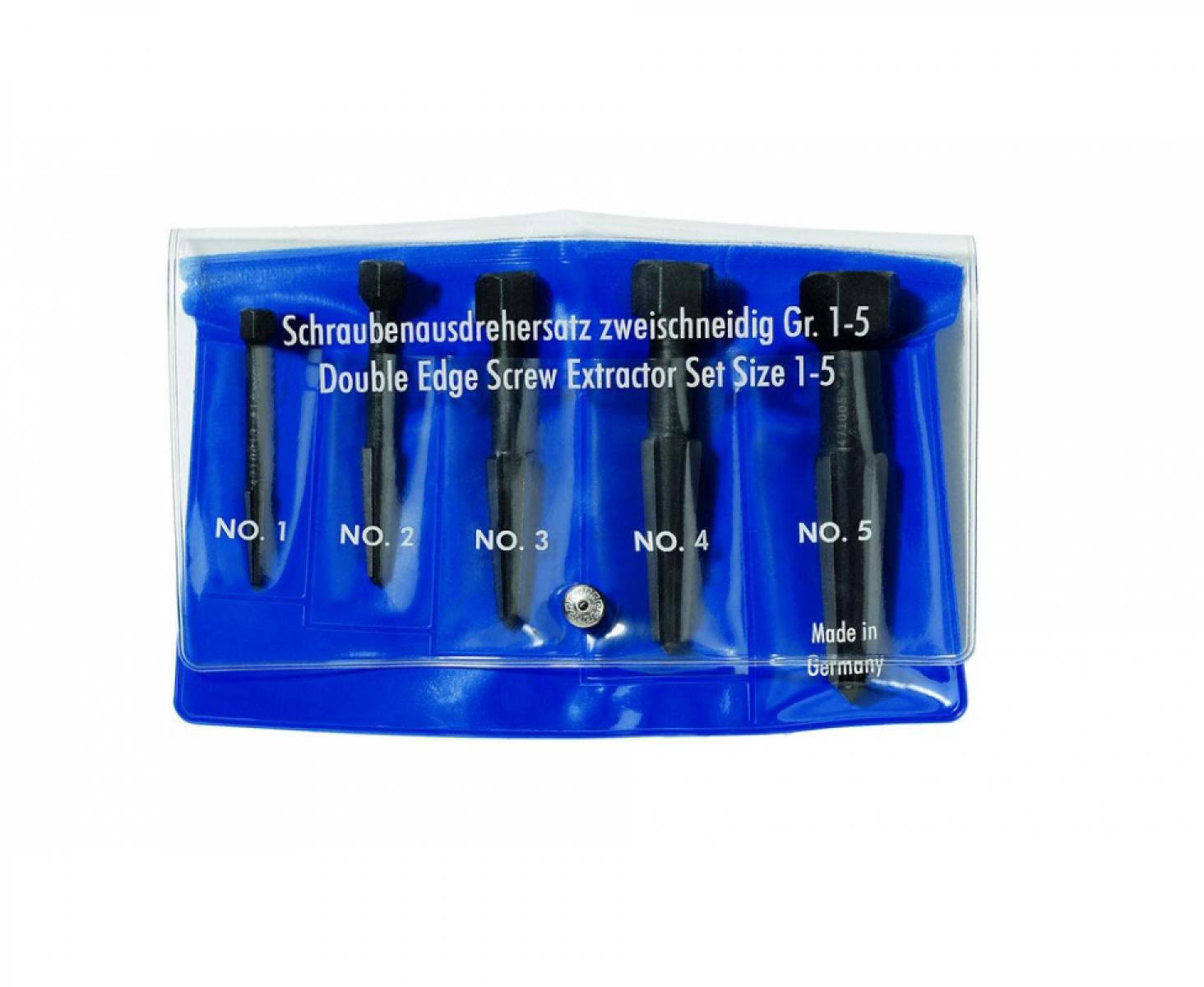 Набор из 5 экстракторов с двумя режущими кромками для винтов 1-5 в пластиковом конверте (RENNSTEIG, Германия)