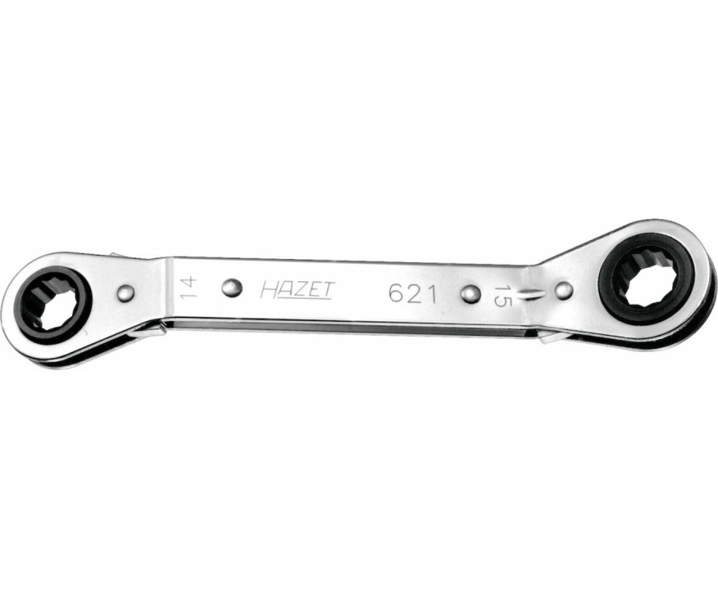 картинка Ключ гаечный накидной с трещоткой изогнутый 621 14х15 мм Hazet 621-14х15 от магазина "Элит-инструмент"