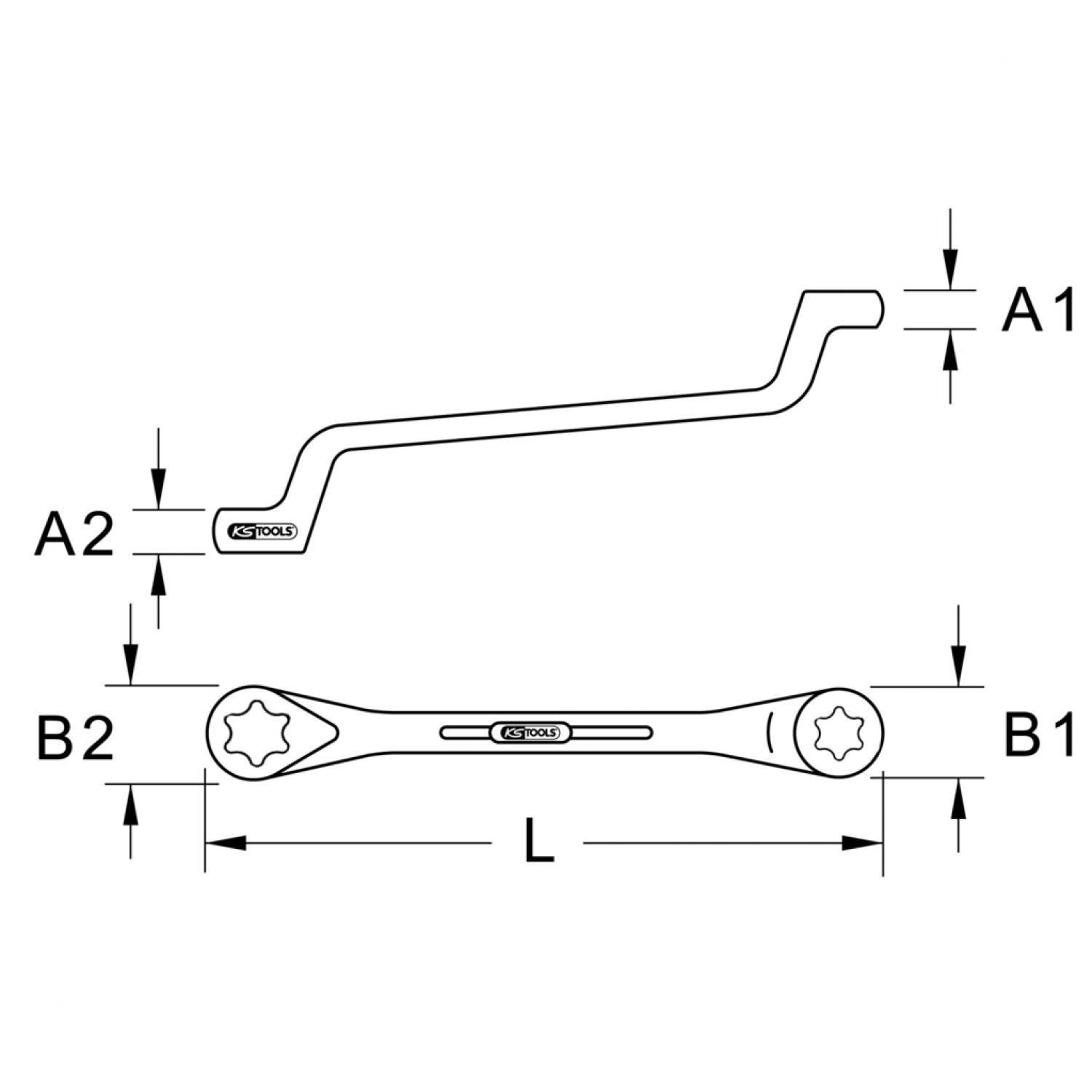 картинка Двусторонний накидной ключ с внешним профилем Torx, изогнутый, E14xE18 от магазина "Элит-инструмент"