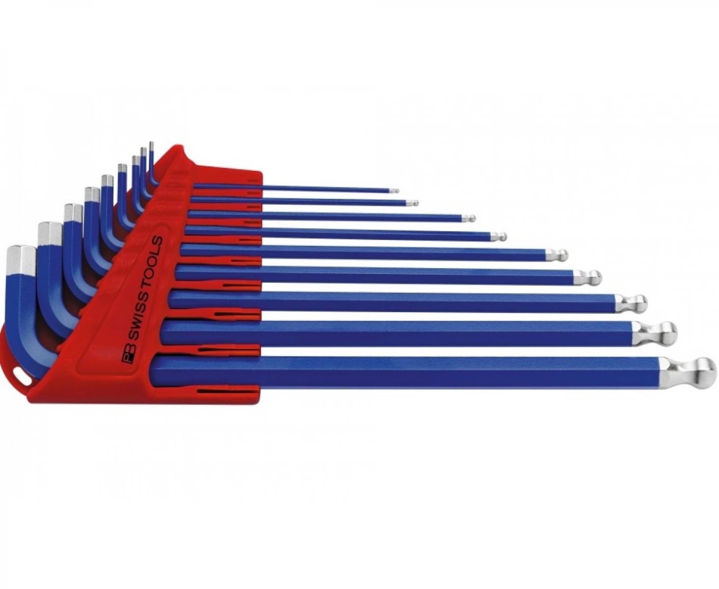 картинка Набор длинных синих штифтовых ключей HEX PB Swiss Tools PB 212L.H-10 BL со сферической головкой 9 шт. от магазина "Элит-инструмент"