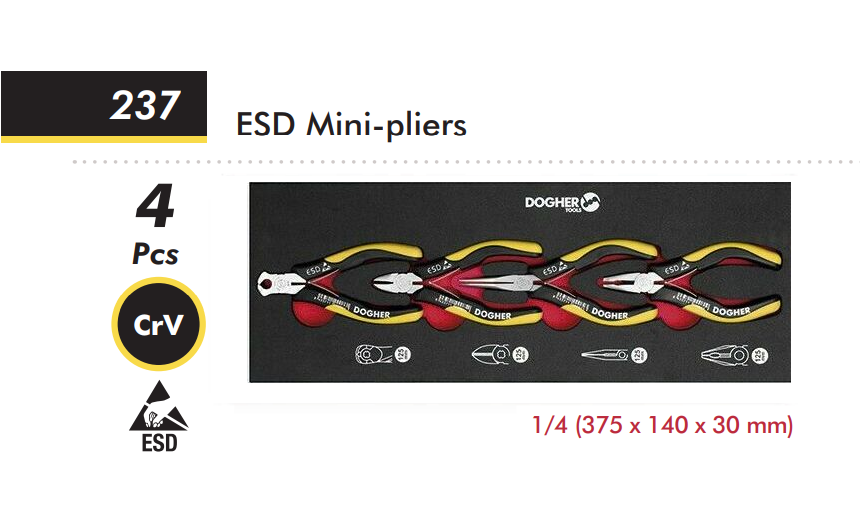 картинка Набор плоскогубцев для электроники для работ с электронными компонентами, антистатические ESD Dogher 237-080 от магазина "Элит-инструмент"
