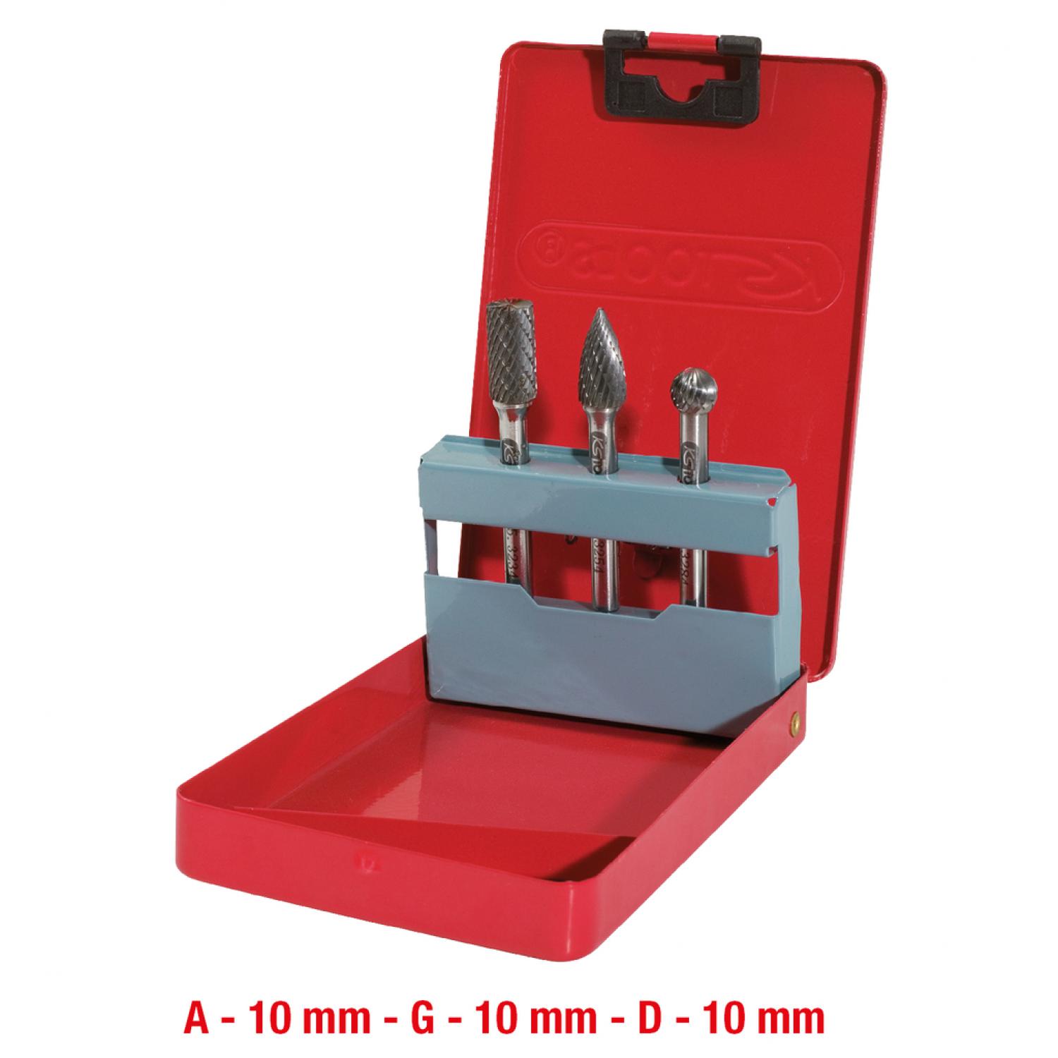 Комплект борфрез HM в футляре из листовой стали, 3 шт