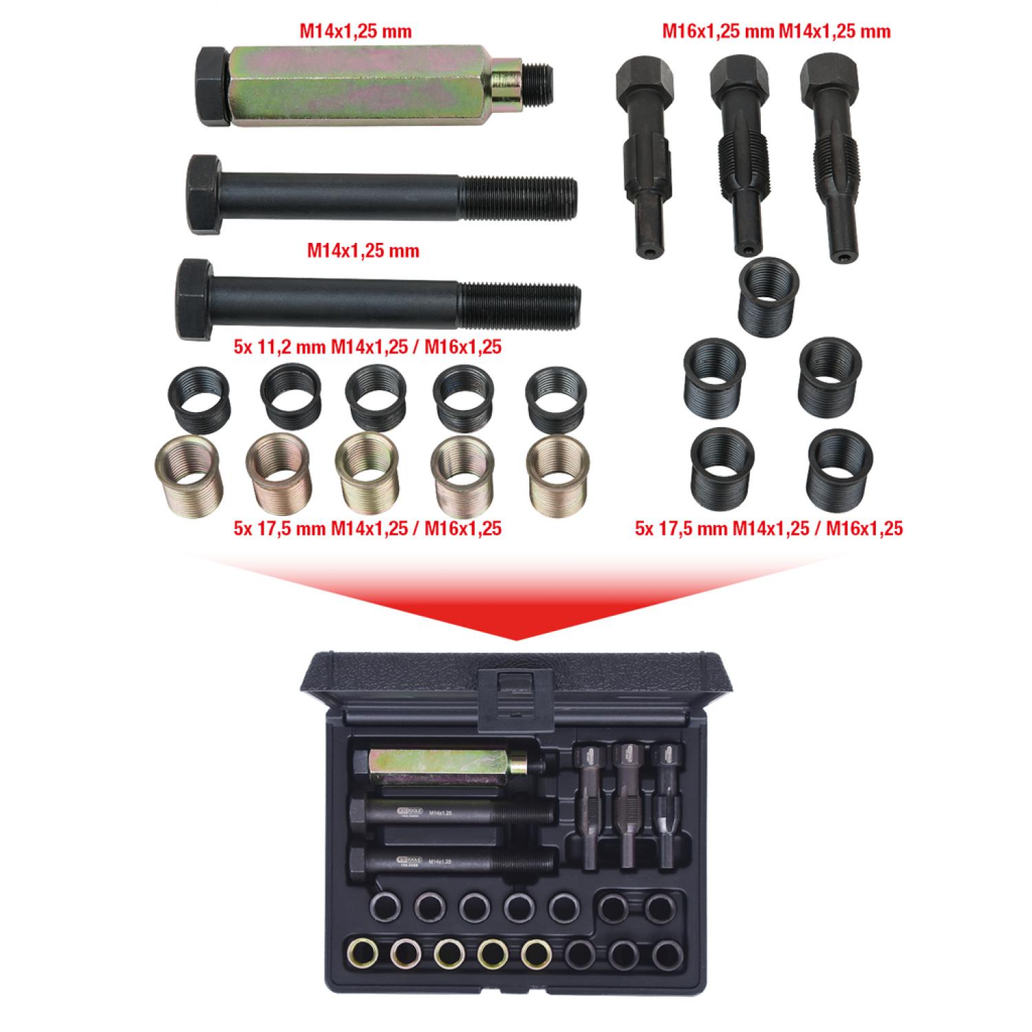 картинка Ремонтный комплект THREADfix для свечей зажигания M14x1,25, 21 шт KSTools-150.5080 от магазина "Элит-инструмент"