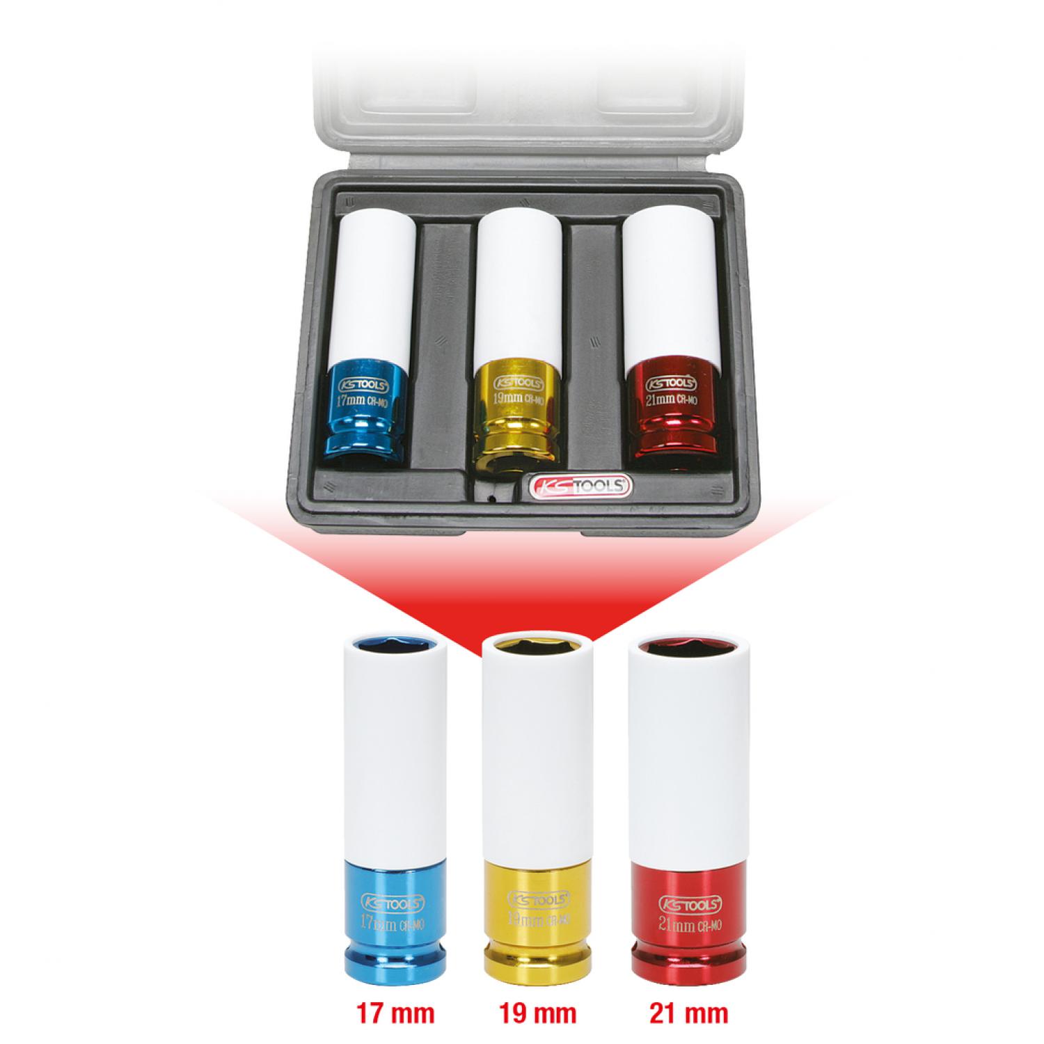 Комплект силовых торцовых головок 1/2'' для алюминиевых колесных дисков, 3 шт
