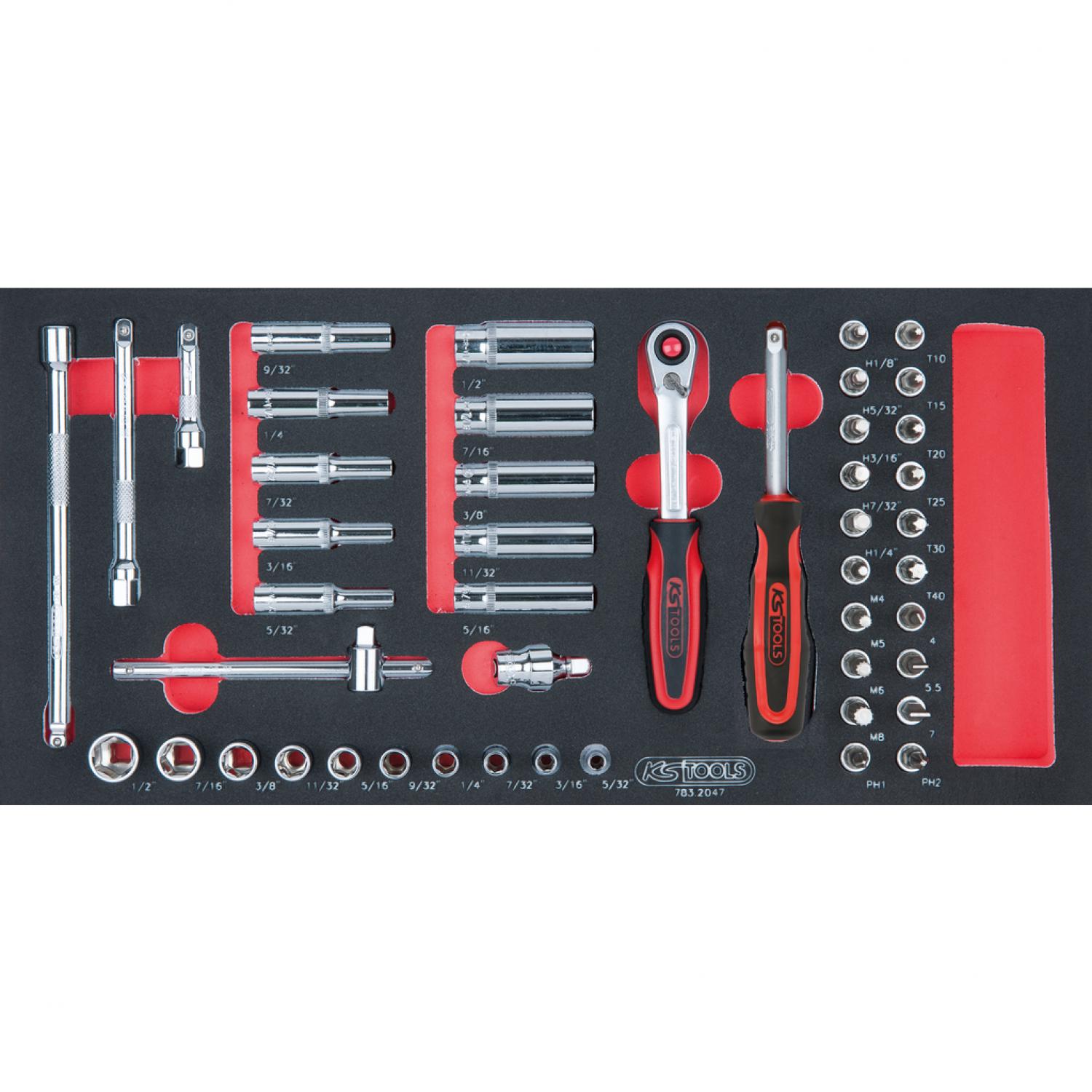 Комплект торцовых ключей SCS CHROMEplus 1/4", 47 шт, во вкладке на 1/3 инструментального ящика