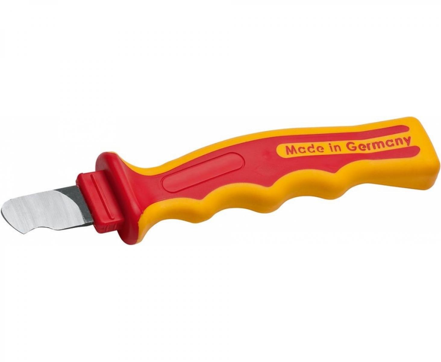картинка Нож VDE с прямым лезвием и шлифованным полукругом для полимерного кабеля 190 мм NWS 2041K с рукояткой SoftGripp от магазина "Элит-инструмент"