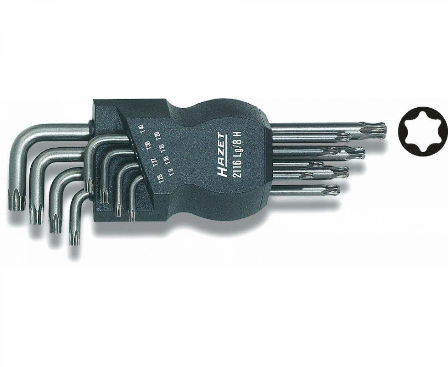 картинка Набор длинных штифтовых ключей TORX со сфер. головкой Hazet 2116LG/8H 8 предметов от магазина "Элит-инструмент"