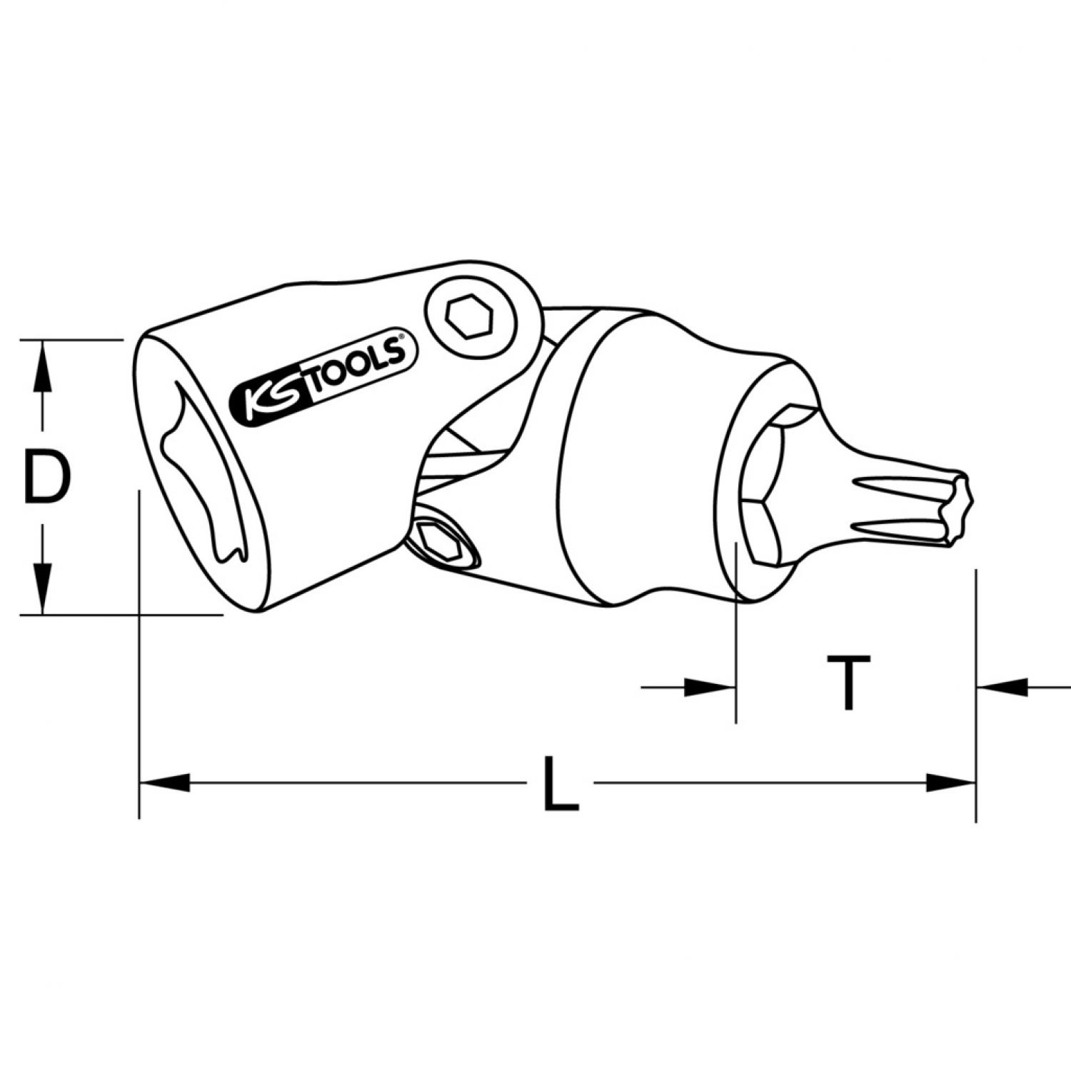 картинка Торцовая головка с битом и шарниром CHROMEplus 1/4" с профилем Torx, T15 от магазина "Элит-инструмент"
