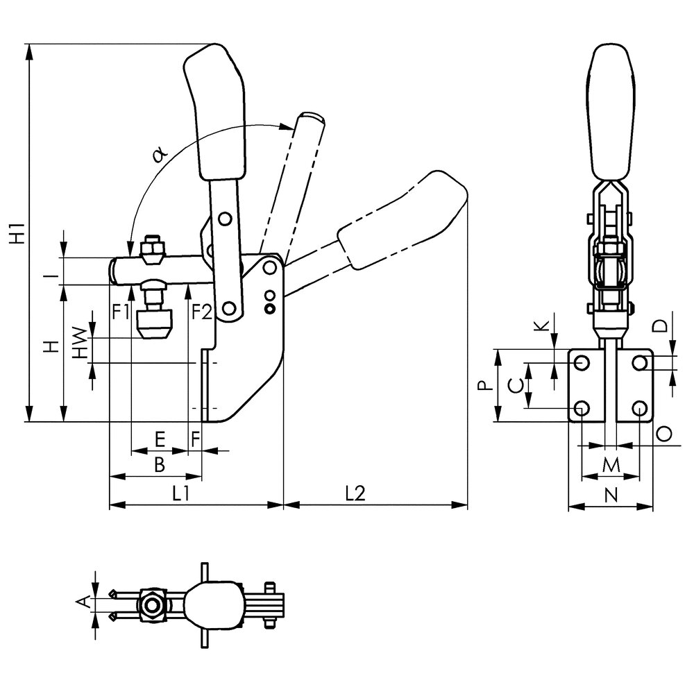 картинка Вертикальный шарнирный зажим с зеленой ручкой АМF 557479 от магазина "Элит-инструмент"