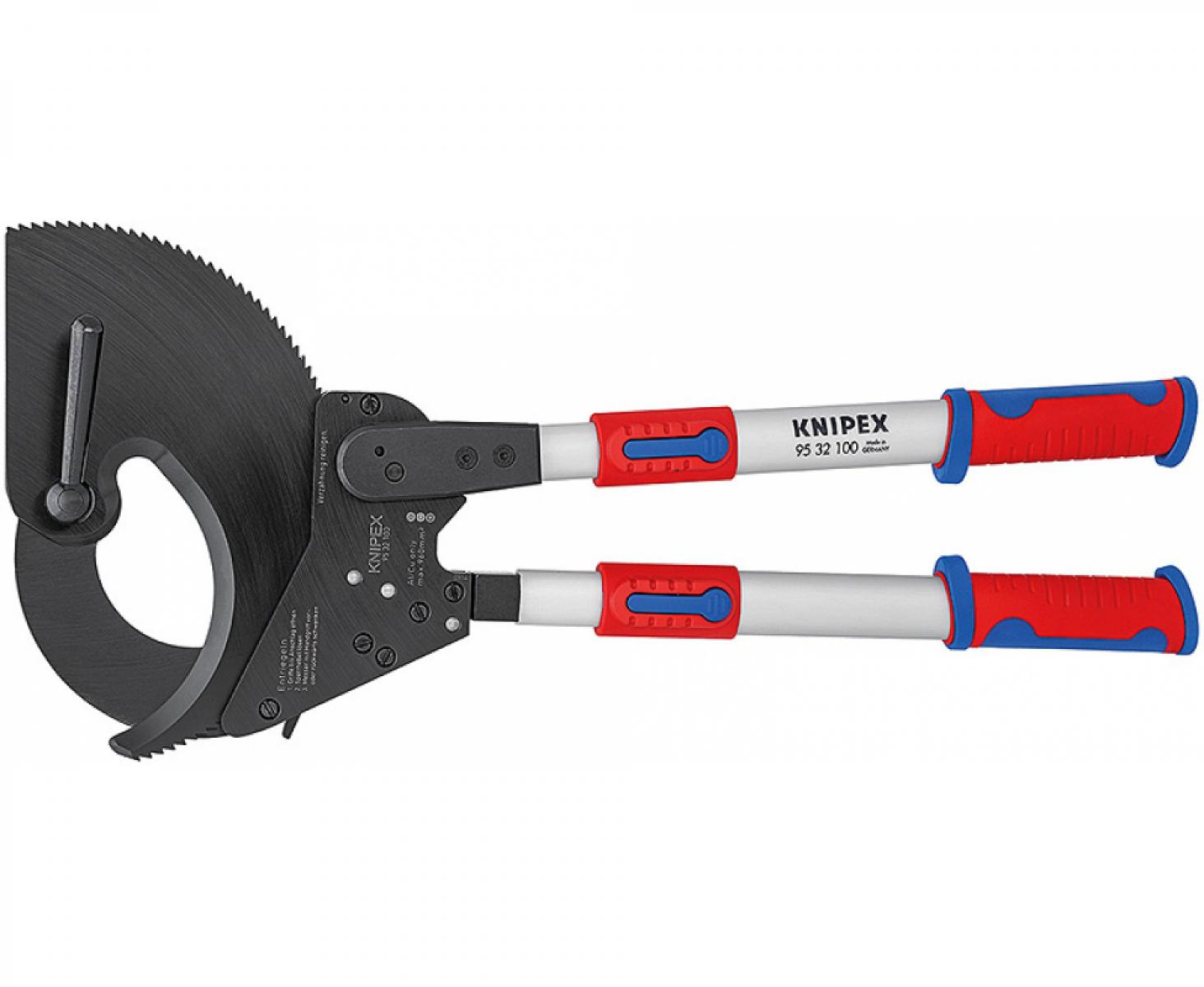 картинка Ножницы для резки кабелей (по принципу трещотки) с выдвижными рукоятками Knipex KN-9532100 от магазина "Элит-инструмент"