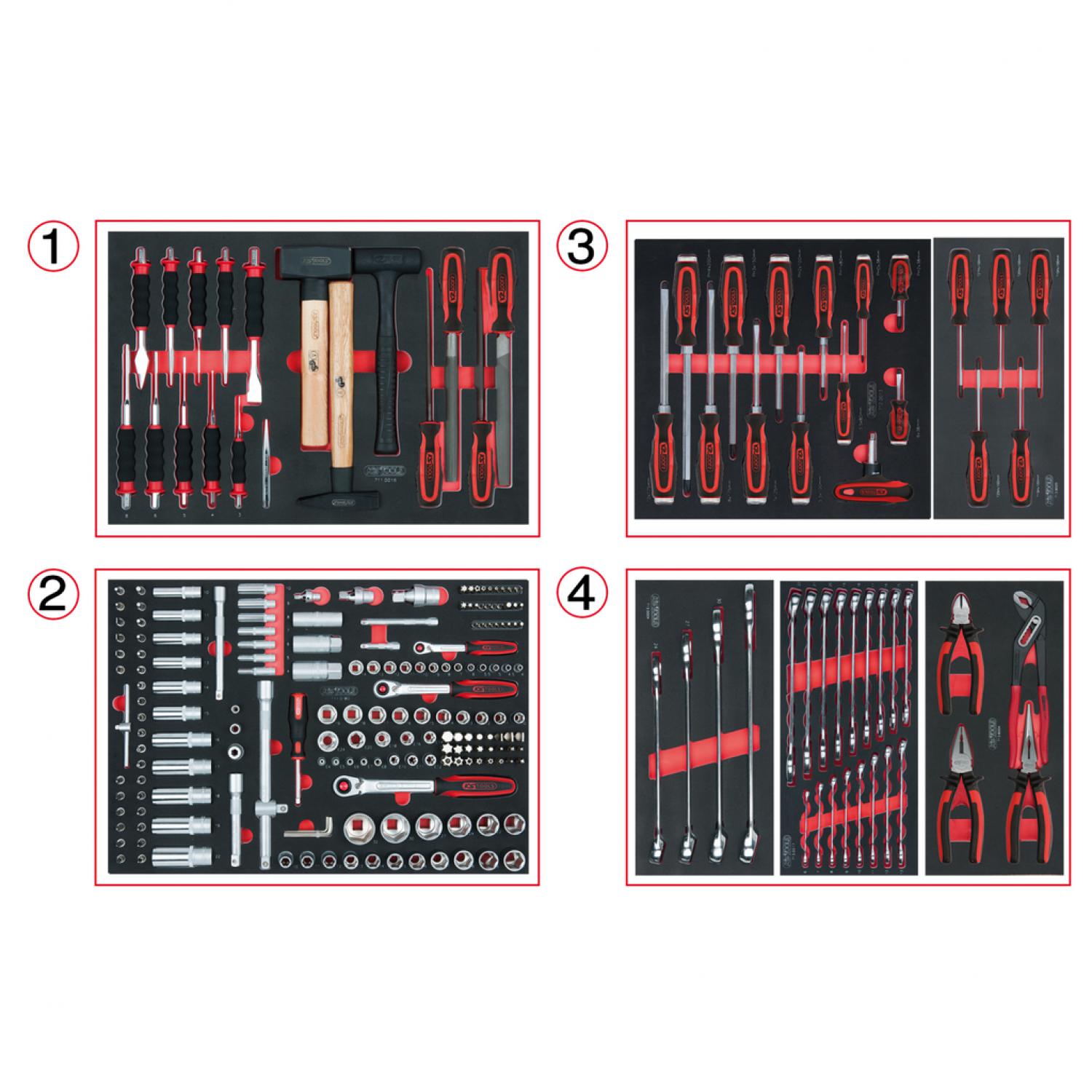 картинка комплект универсальных вкладышей для 4 ящиков с 241 инструментами премиум-класса от магазина "Элит-инструмент"