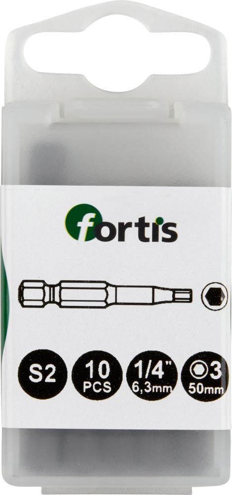 Бита 1/4″ для винтов с шестигранником, 50 мм., FORTIS 4317784728904 (размах челюсти - 4 мм / общая длина - 50 мм)