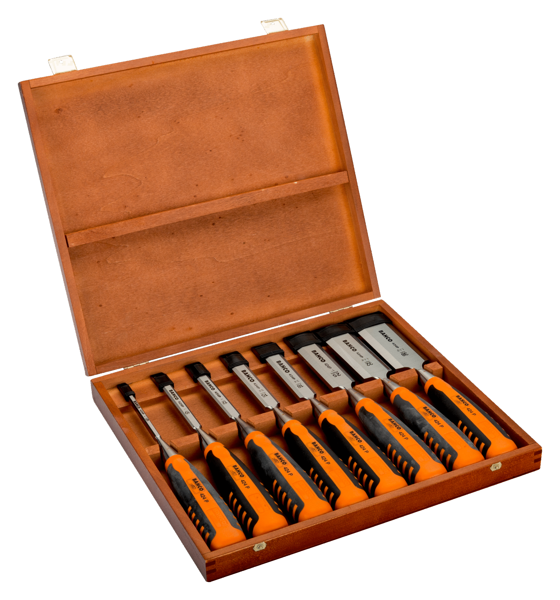 Набор профессиональных стамесок с двухкомпонентной рукояткой в деревянной коробке, 8шт BAHCO 424P-S8-EUR