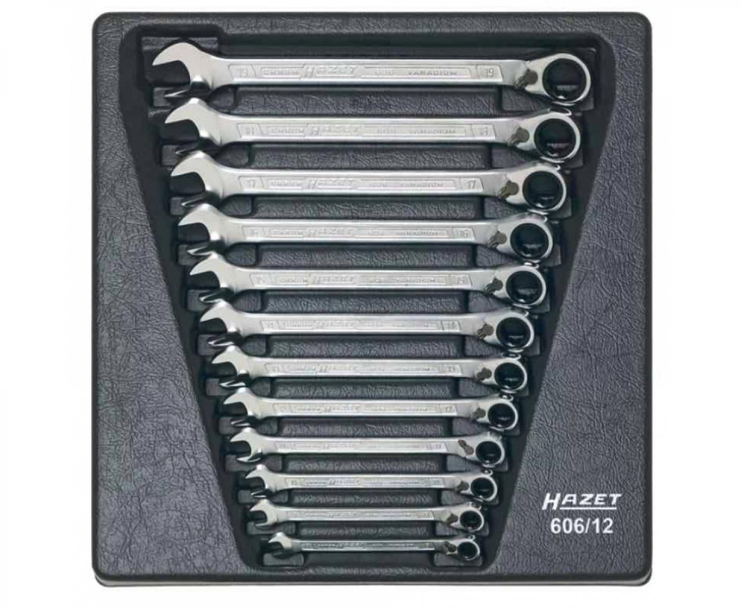 картинка Набор комбинированных гаечных ключей с трещоткой Hazet 606/12 12 штук от магазина "Элит-инструмент"